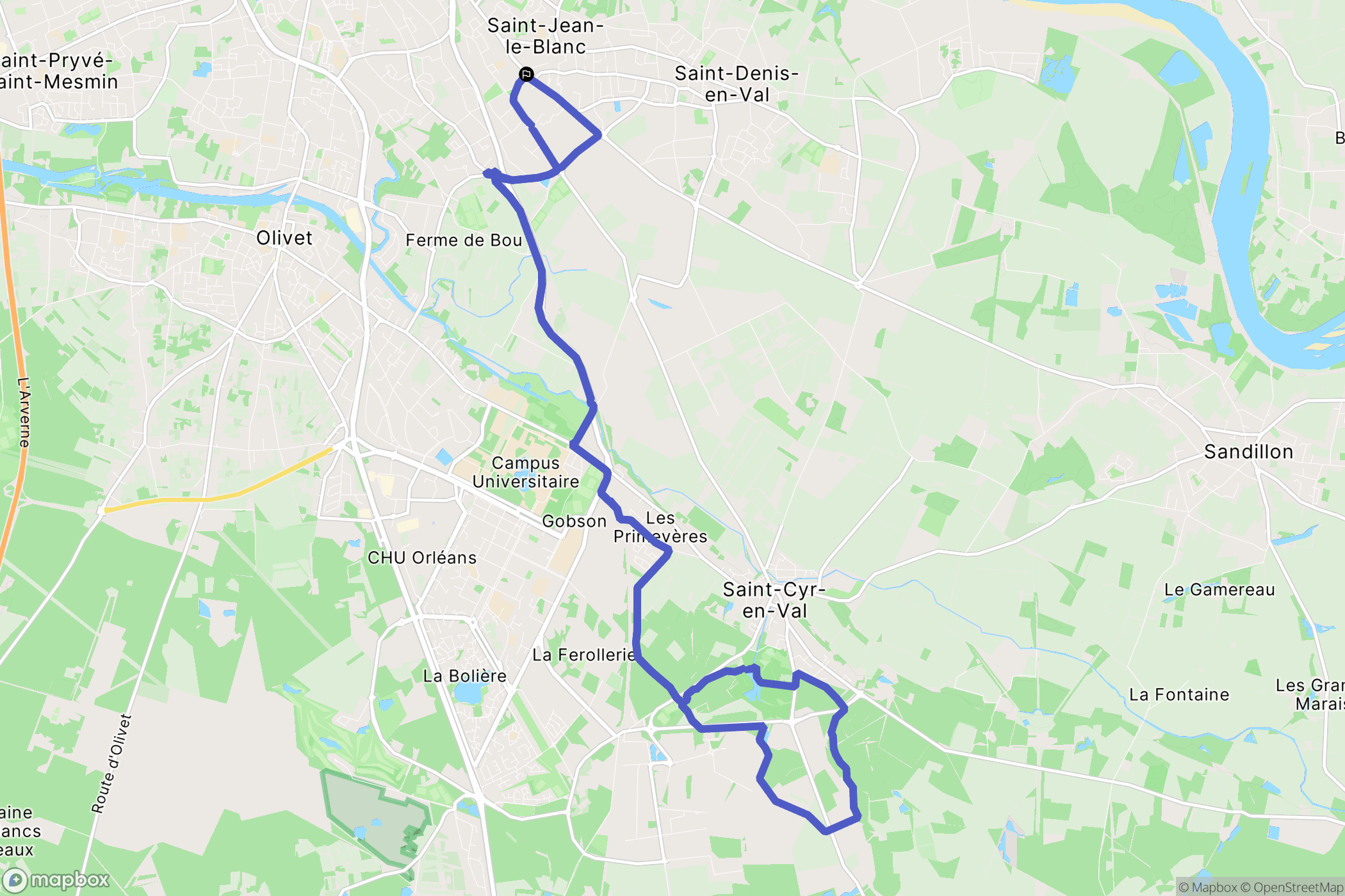 Saint Jean le Blanc : carte du parcours de randonnée - France
