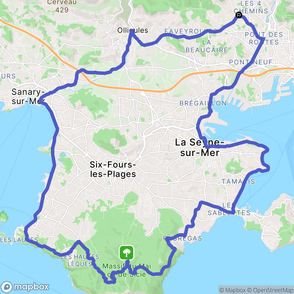 Toulon : carte du parcours de randonnée - France