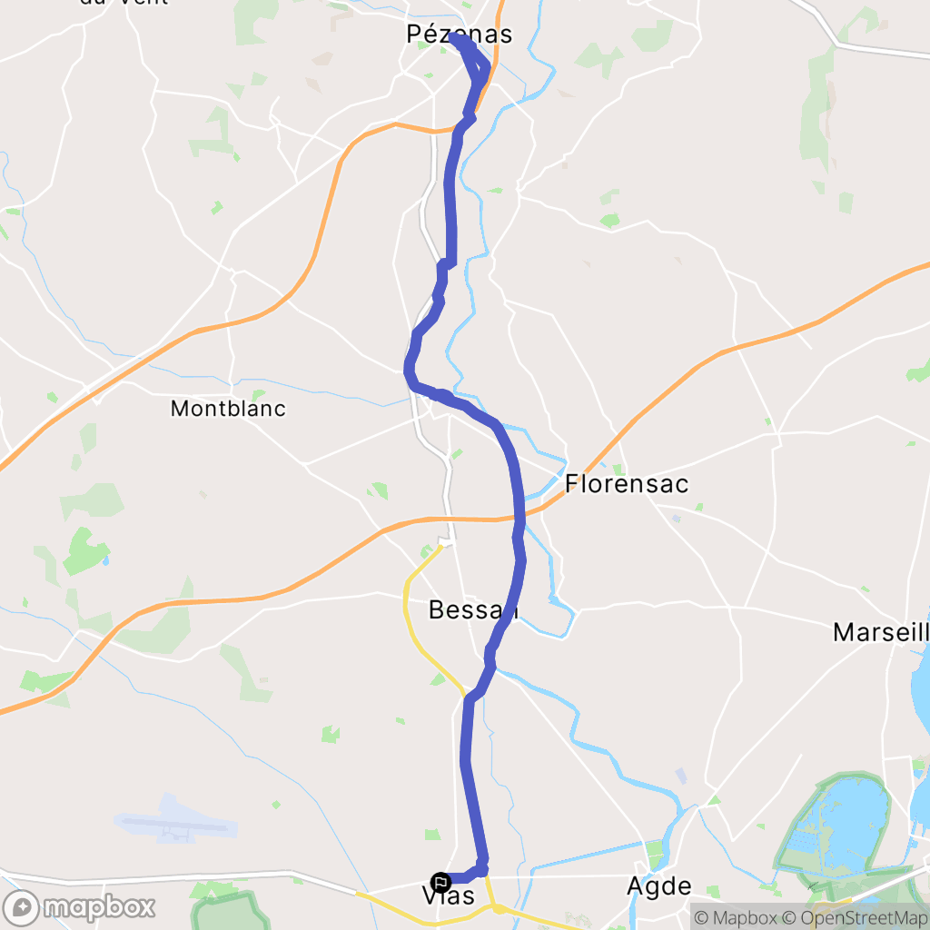 Vias : carte du parcours de randonnée - France