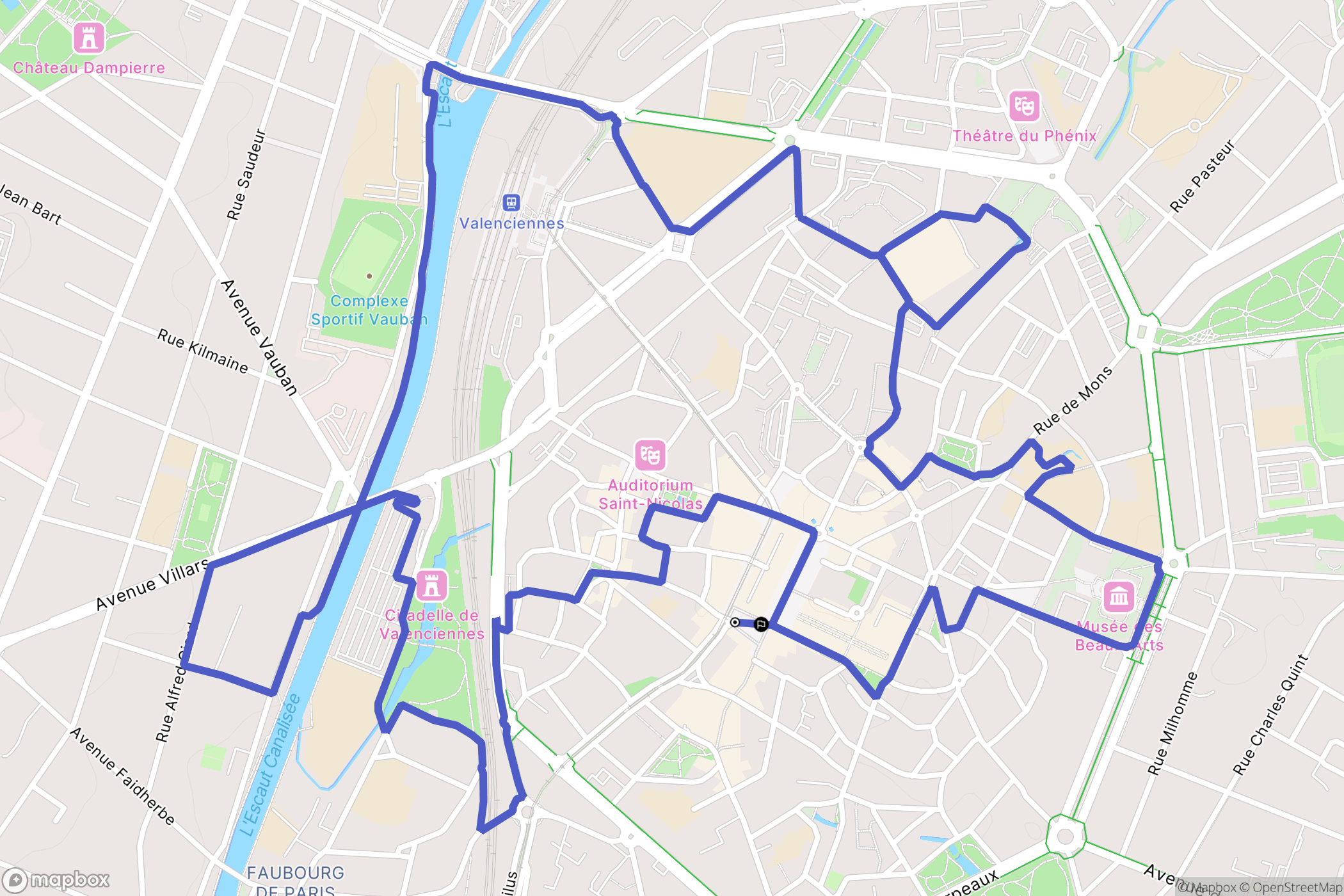 Valenciennes : carte du parcours de randonnée - France