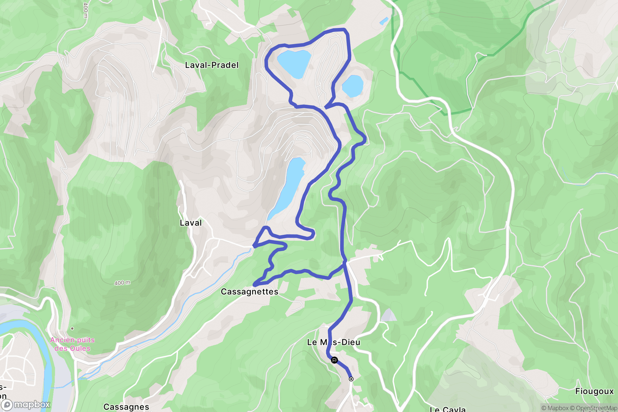Le Mas Dieu : carte du parcours de randonnée - France