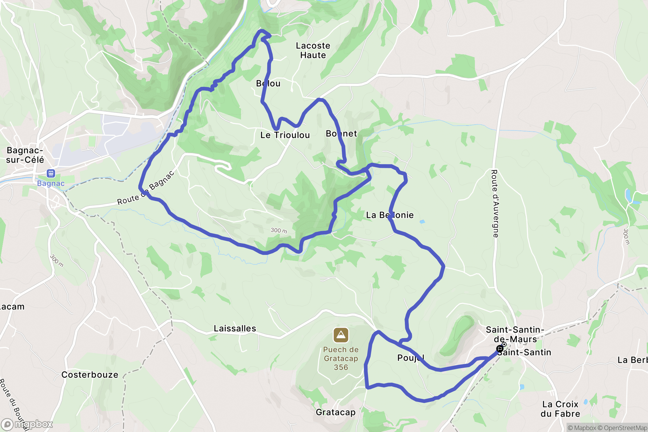 Saint-Santin-de-Maurs : carte du parcours de randonnée - France