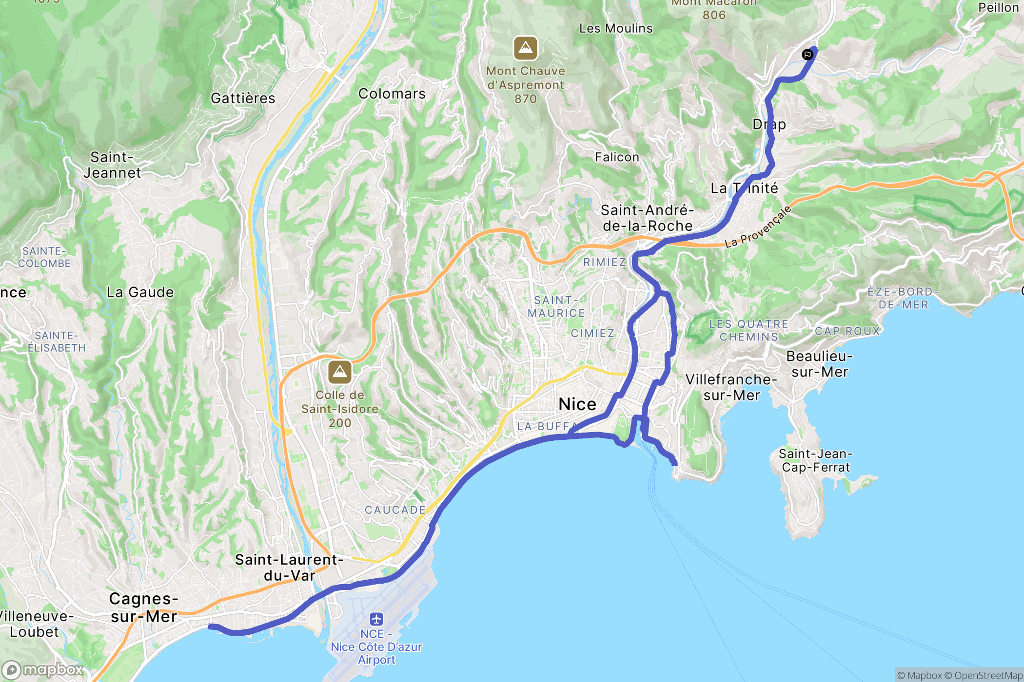 Drap : carte du parcours de randonnée - France