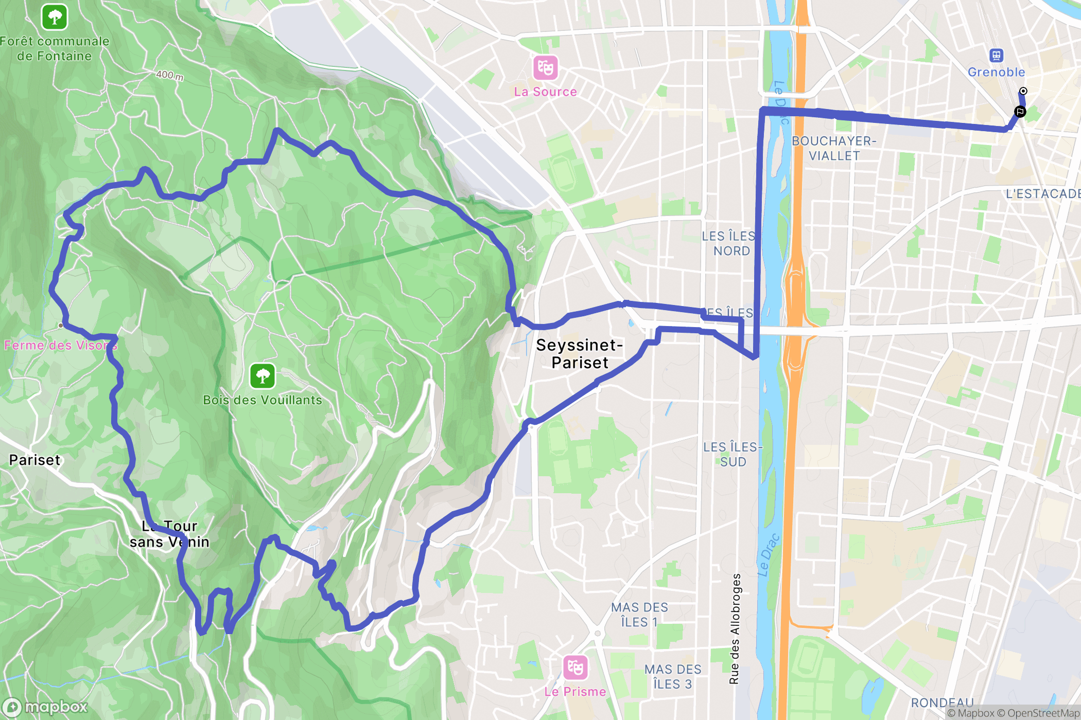 Grenoble : carte du parcours de randonnée - France