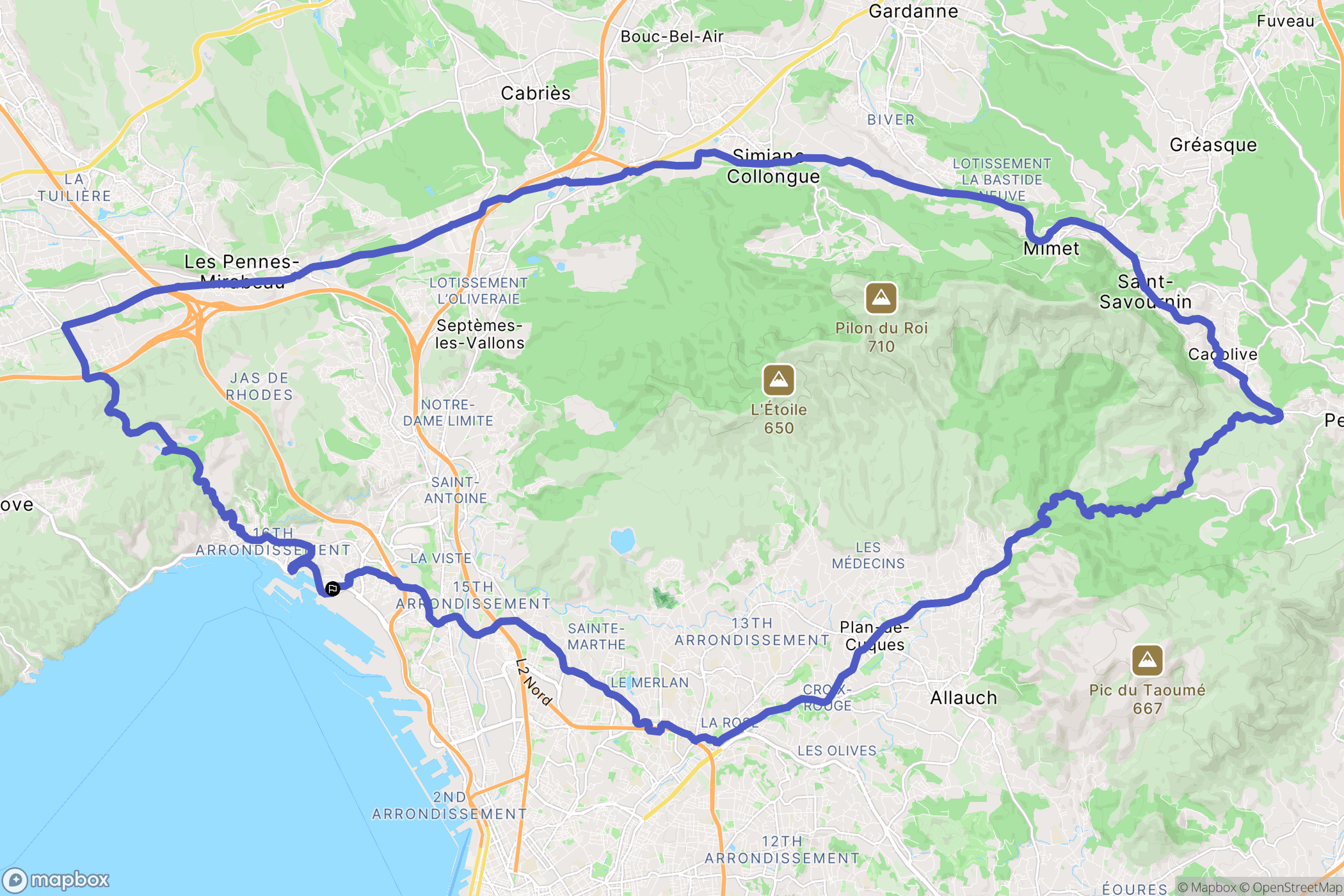 Marseille : carte du parcours de randonnée - France