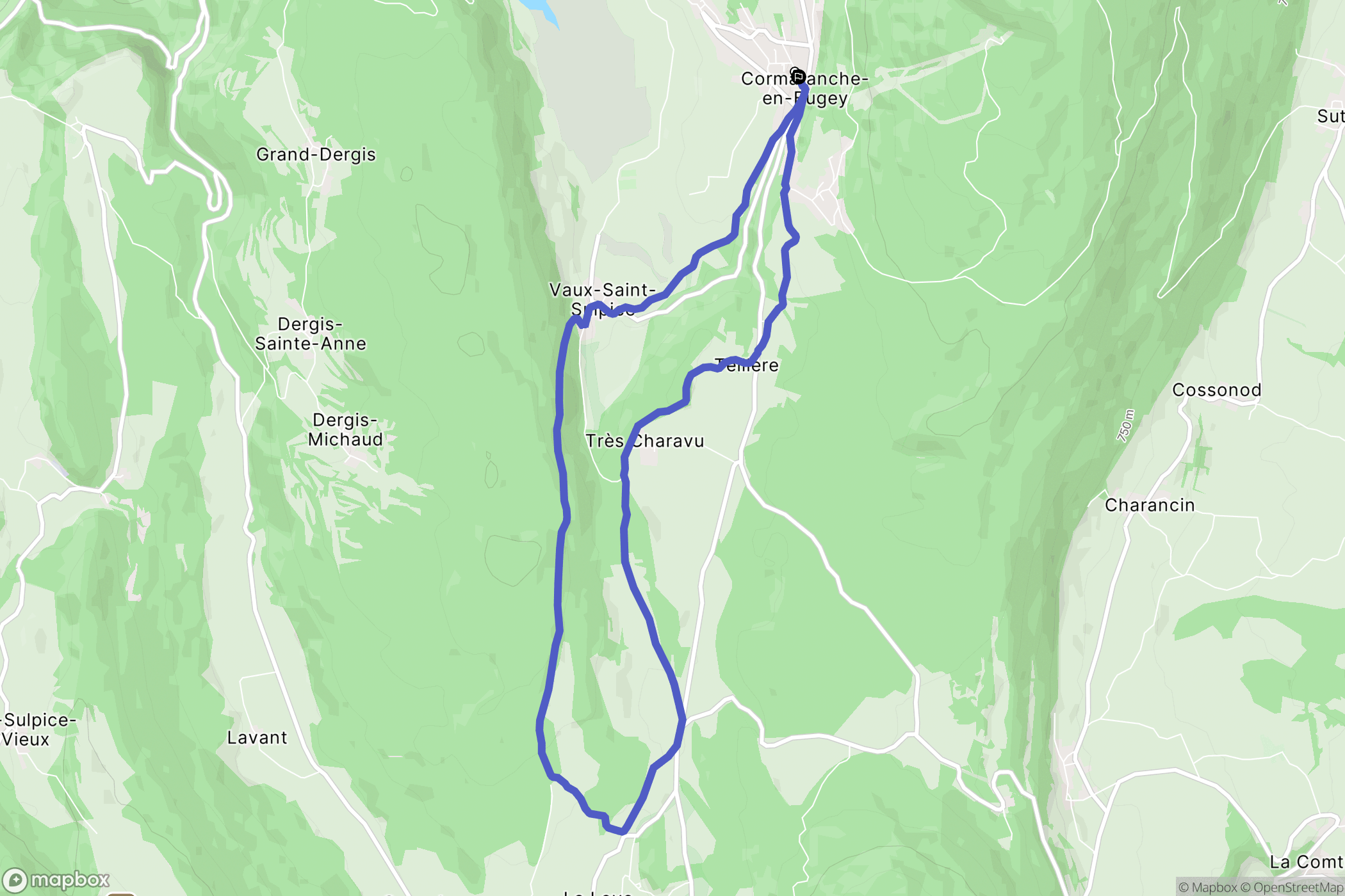 Plateau d'Hauteville : carte du parcours de randonnée - France
