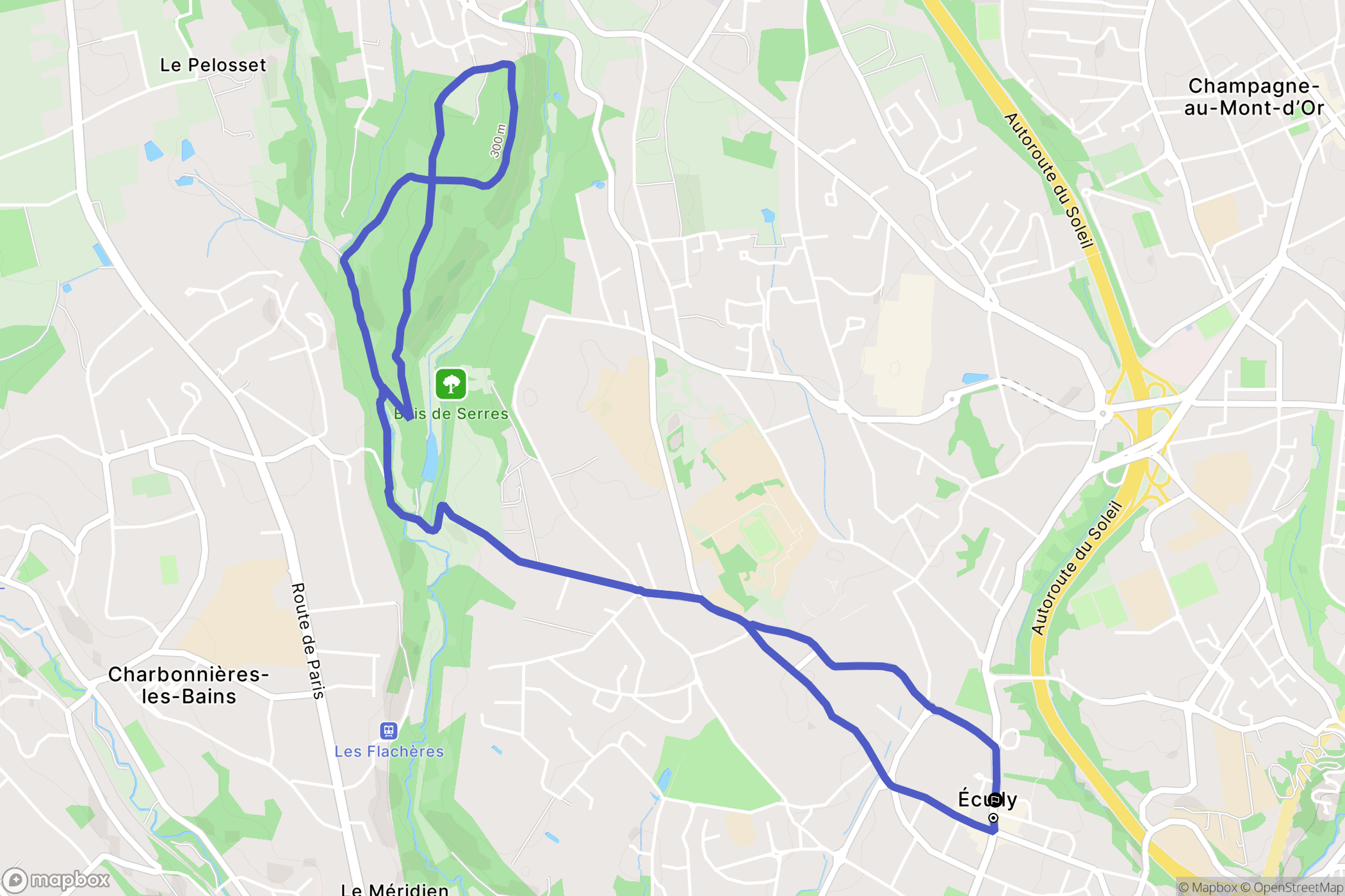 Écully : carte du parcours de randonnée - France