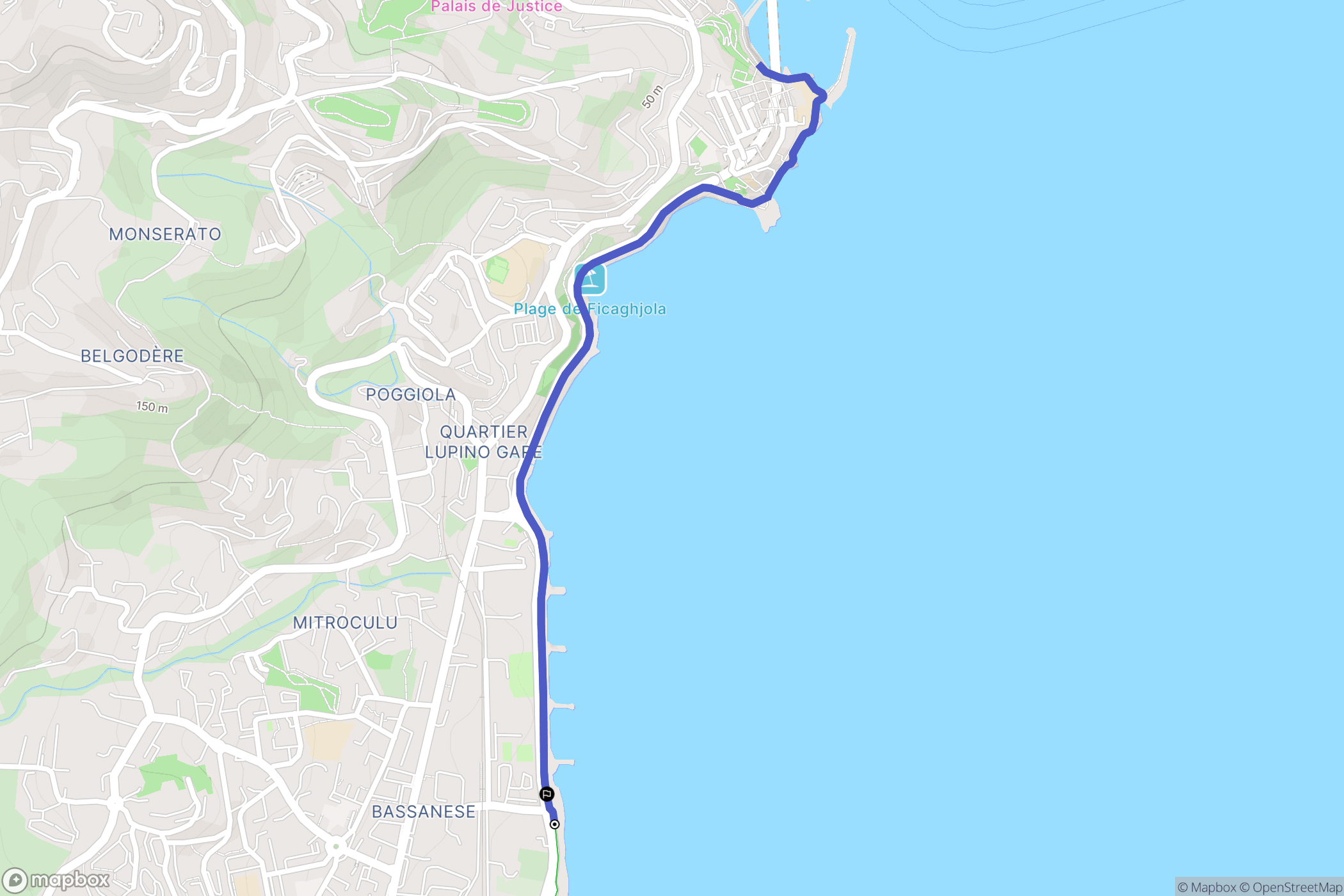 Bastia : carte du parcours de randonnée - France