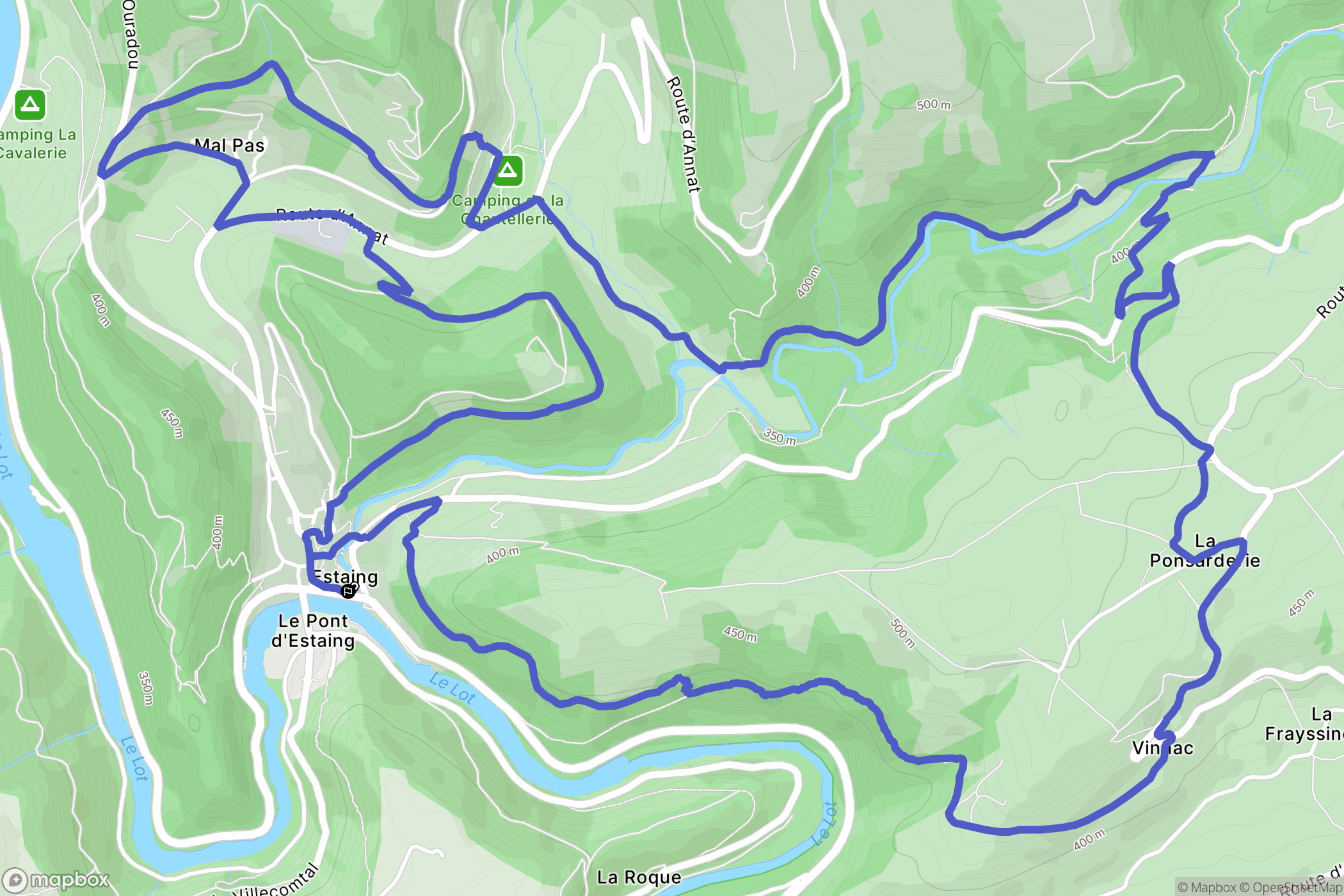 Estaing : carte du parcours de randonnée - France
