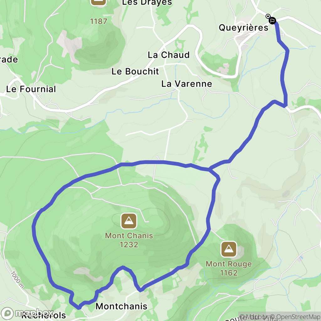 Queyrières : carte du parcours de randonnée - France