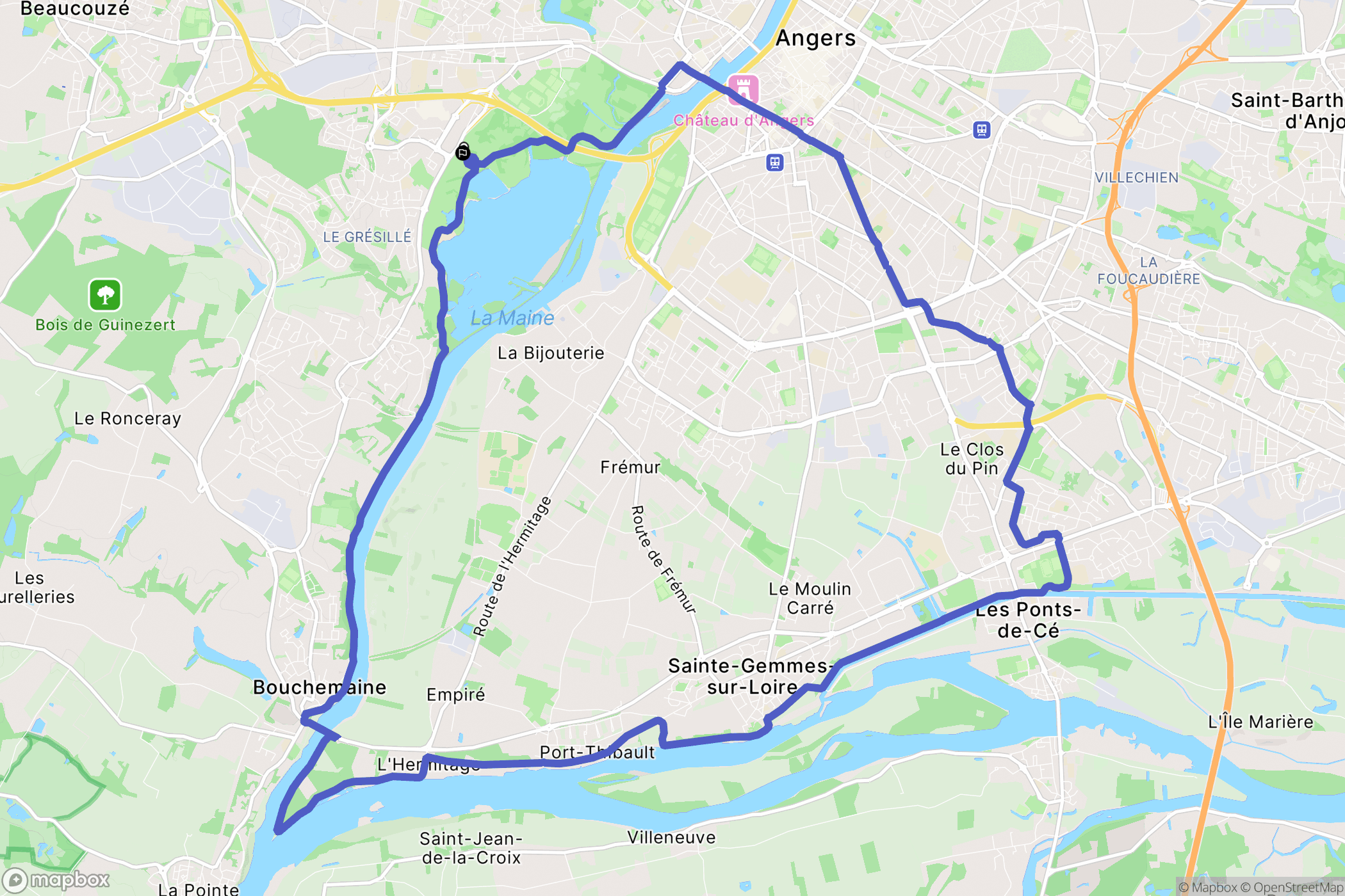 Angers : carte du parcours de randonnée - France