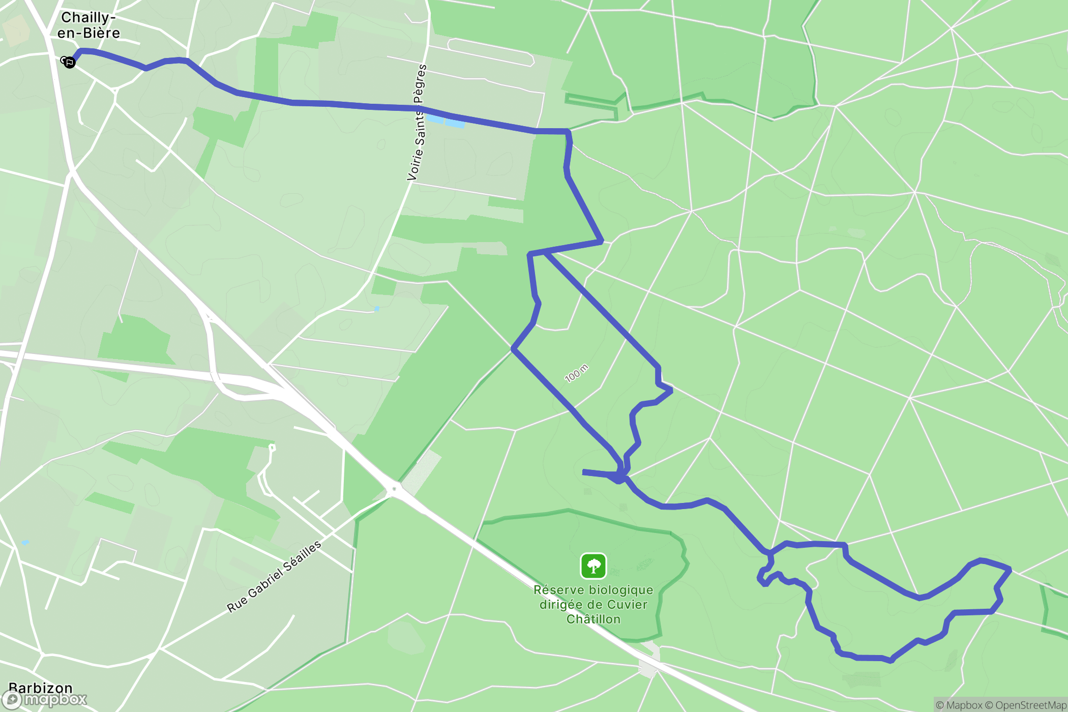 Chailly-en-Bière : carte du parcours de randonnée - France