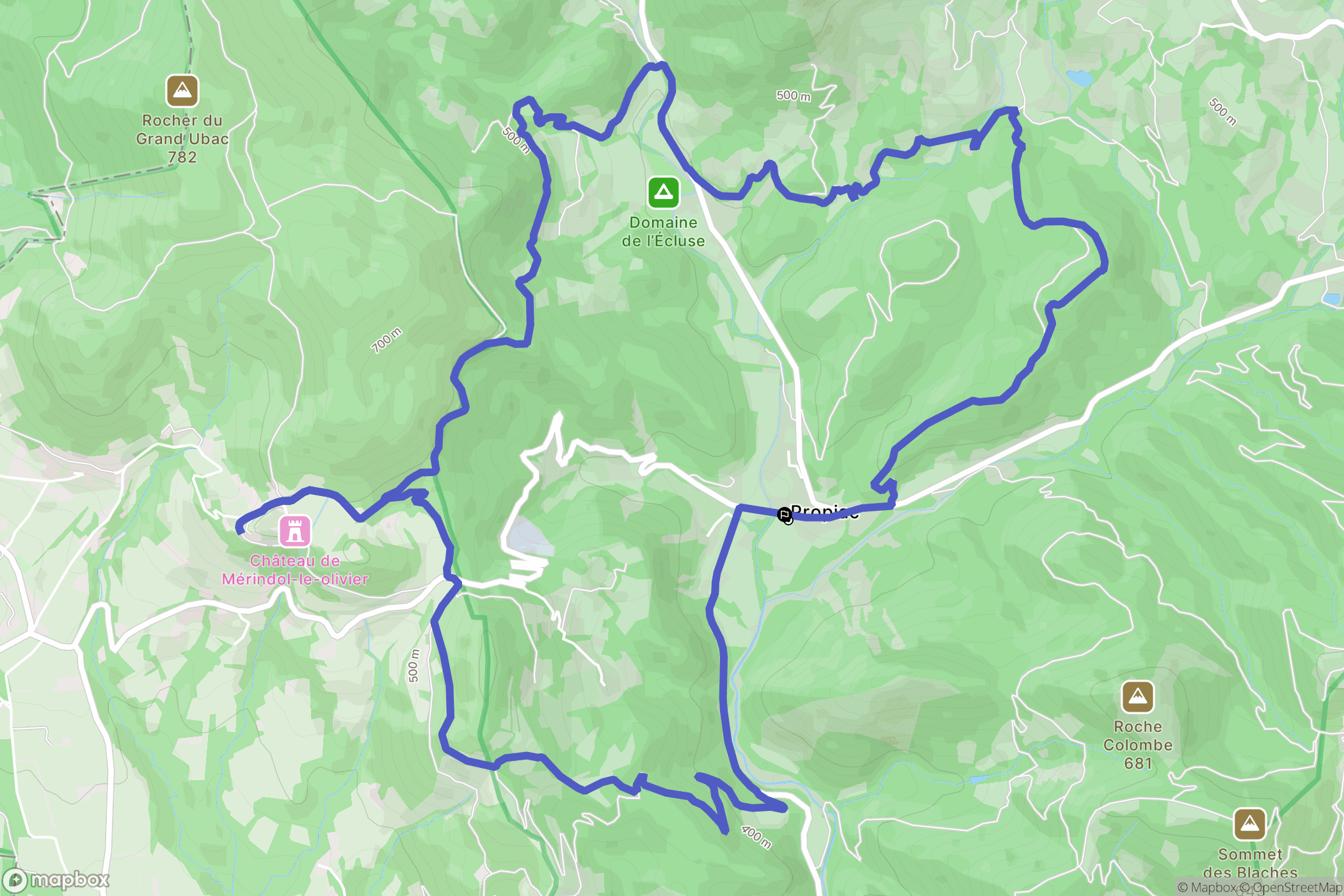 Propiac : carte du parcours de randonnée - France