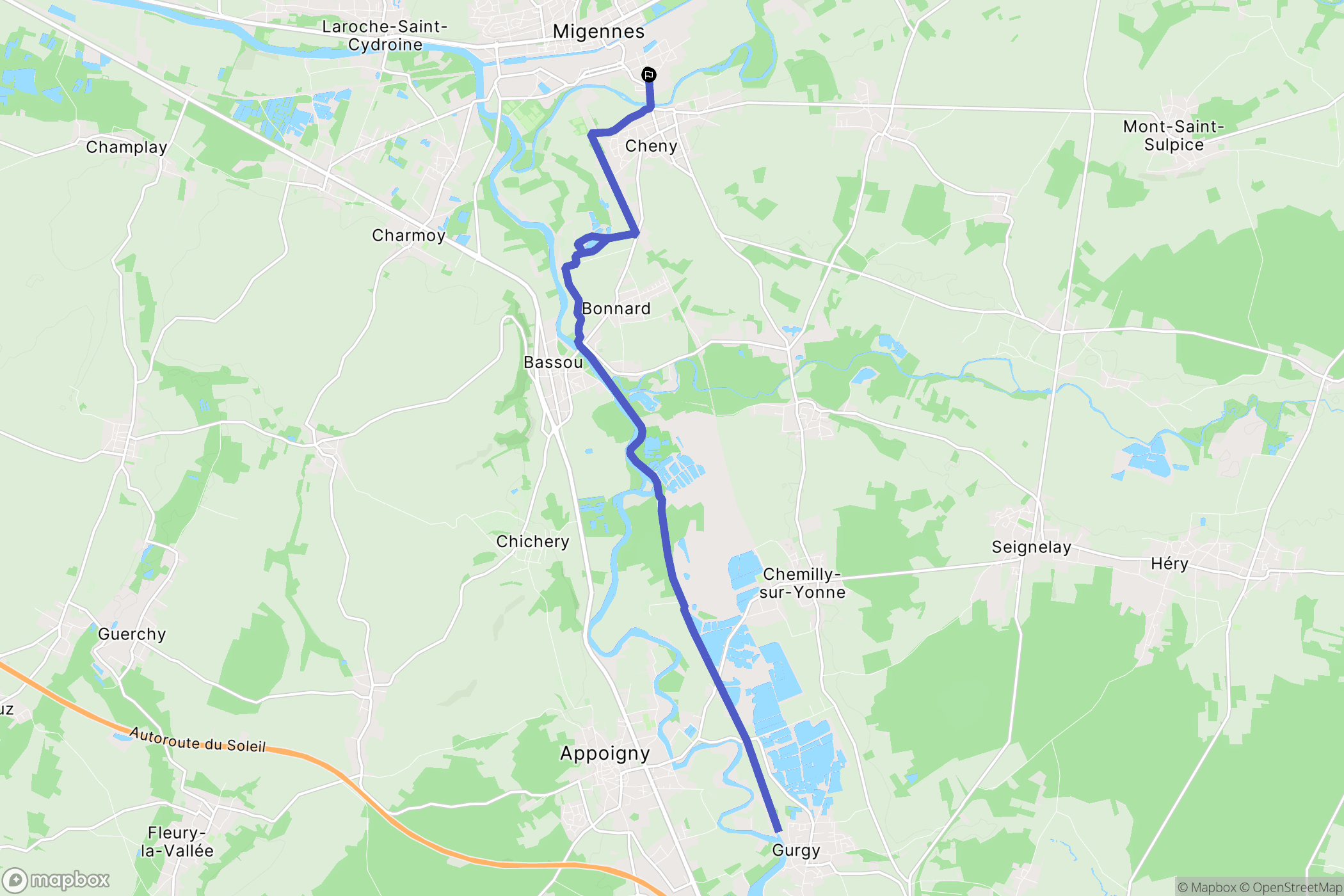 Migennes : carte du parcours de randonnée - France