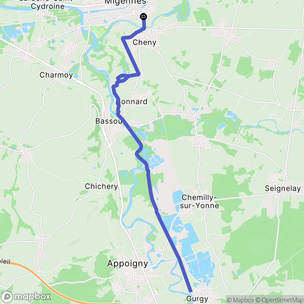 Migennes : carte du parcours de randonnée - France