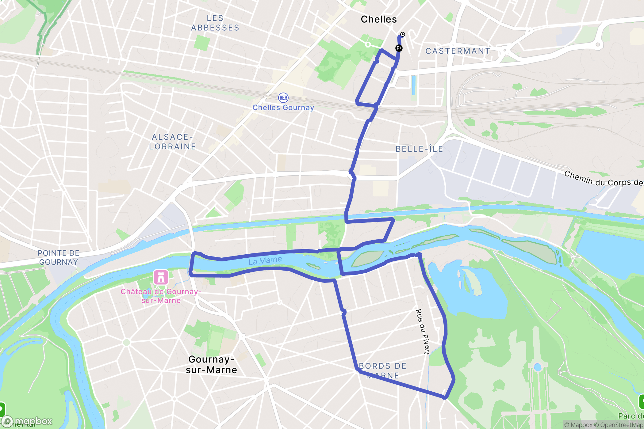 Chelles : carte du parcours de randonnée - France