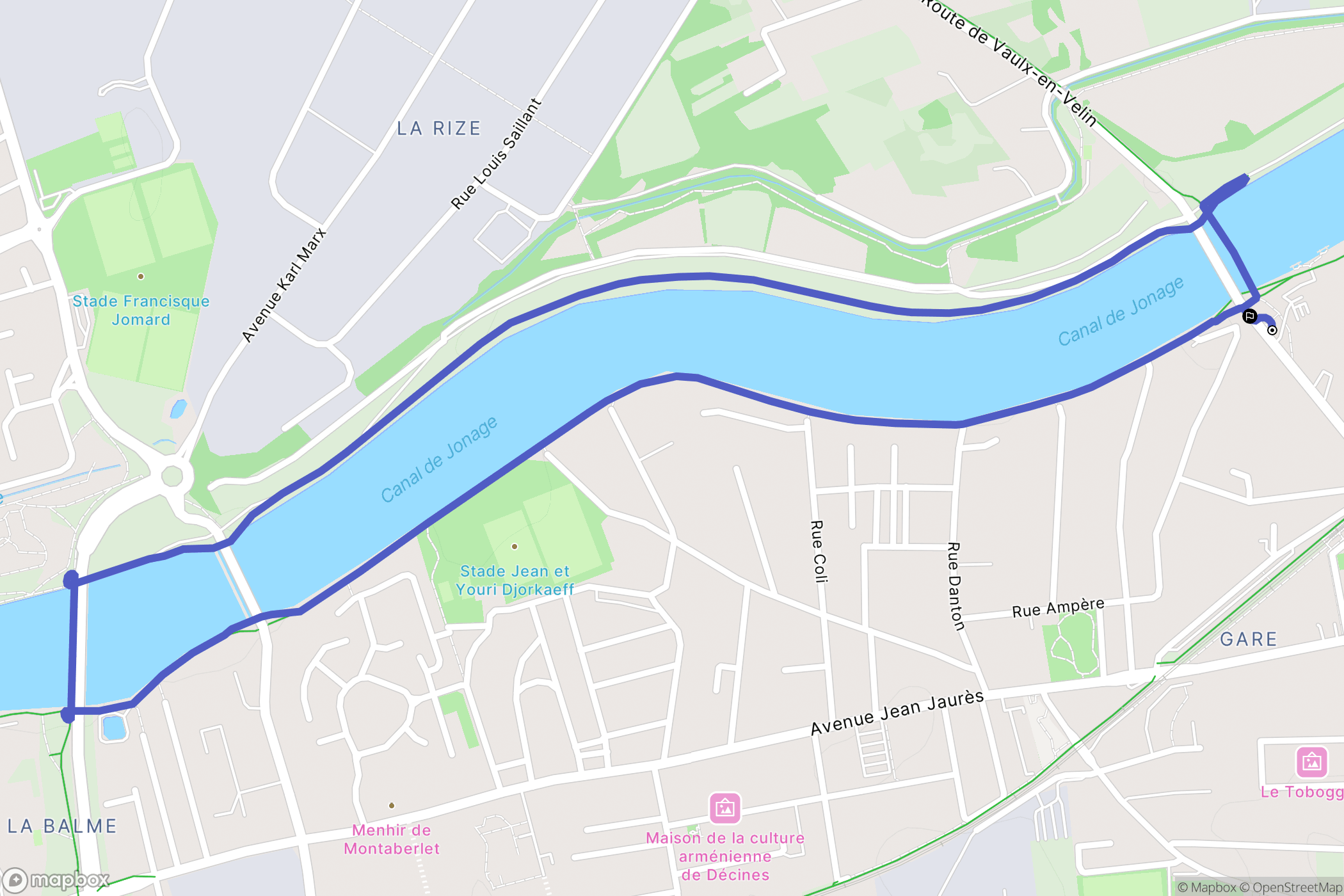 Décines-Charpieu : carte du parcours de randonnée - France