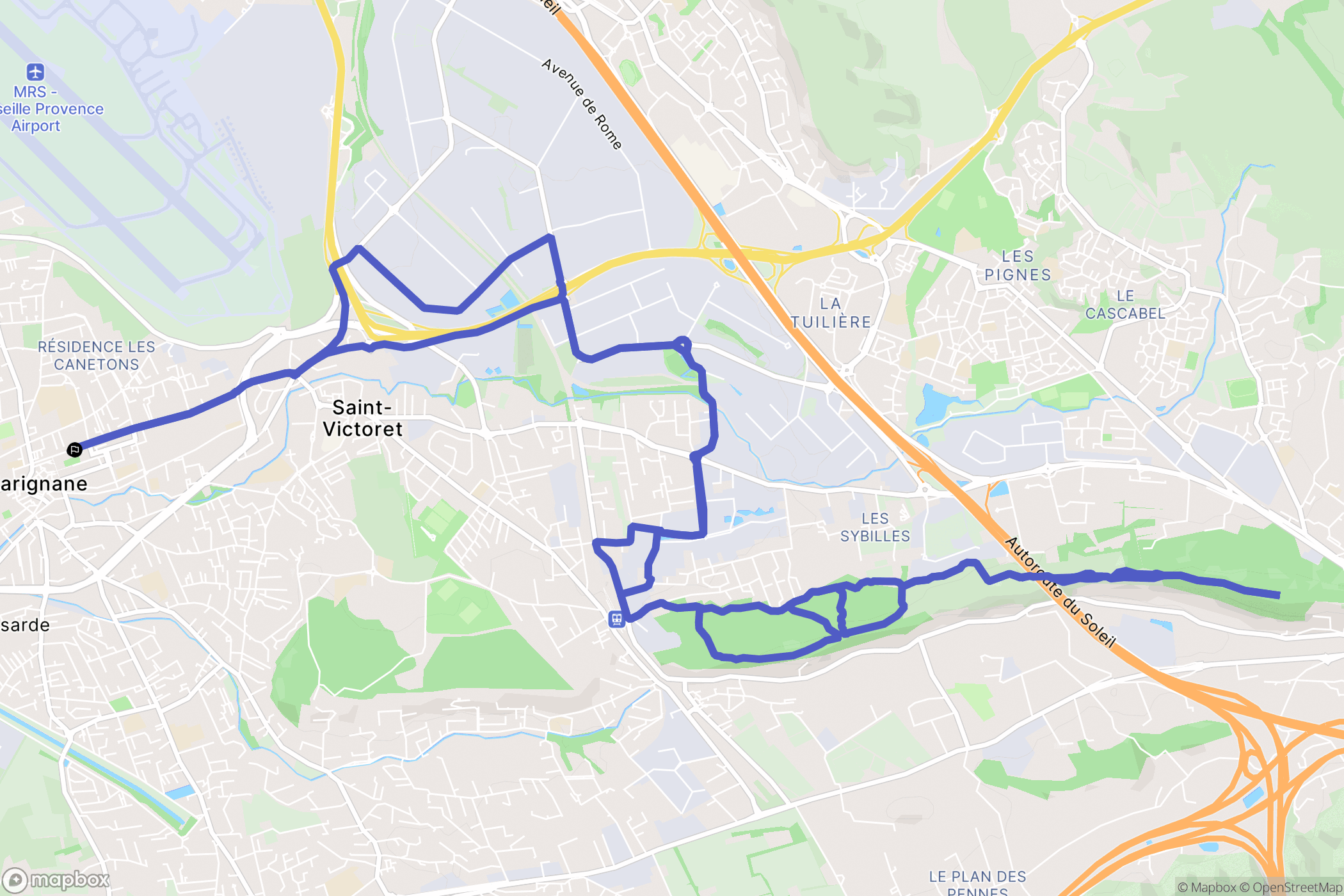 Marignane : carte du parcours de randonnée - France