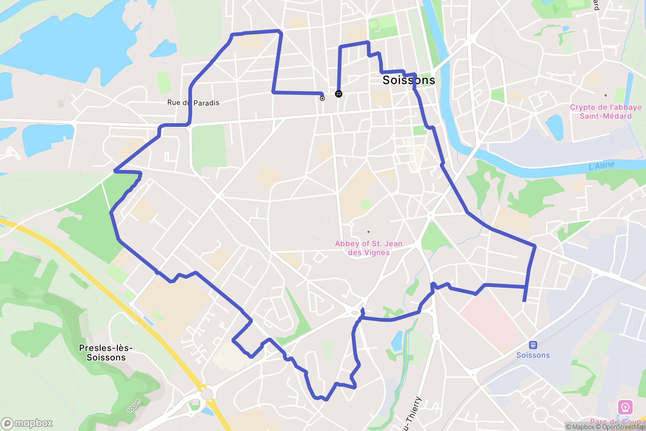 Soissons : carte du parcours de randonnée - France