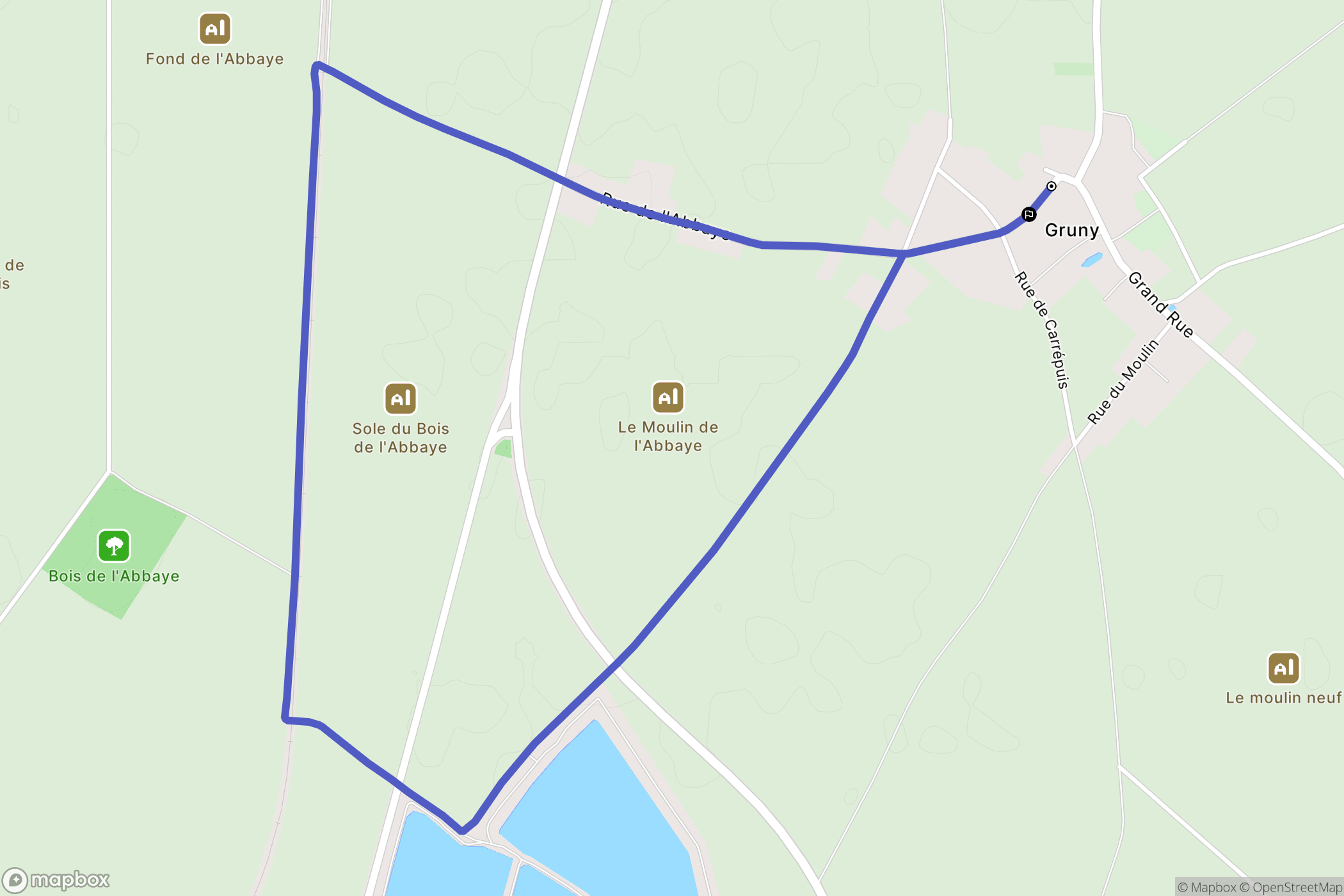 Gruny : carte du parcours de randonnée - France