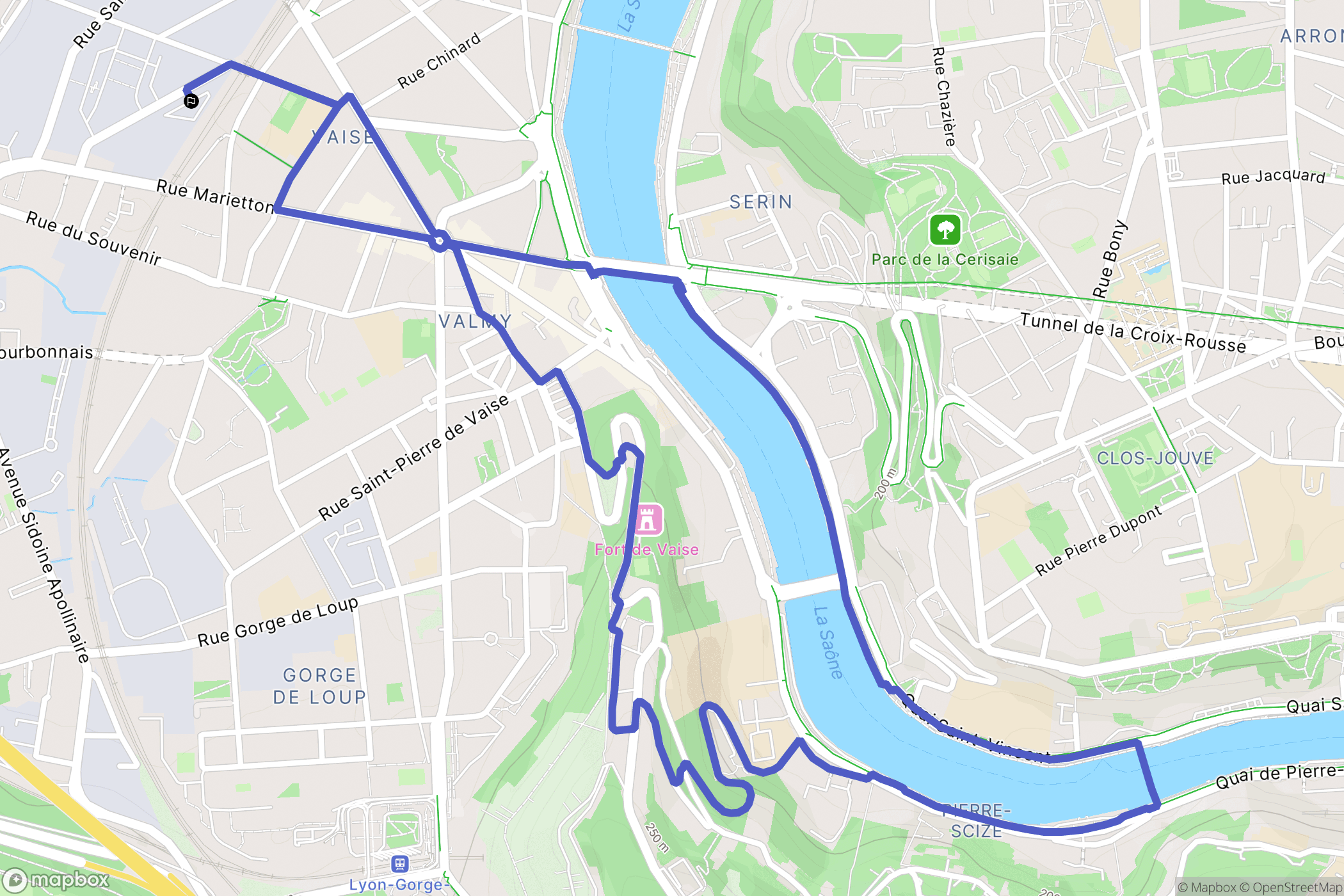 Lyon : carte du parcours de randonnée - France