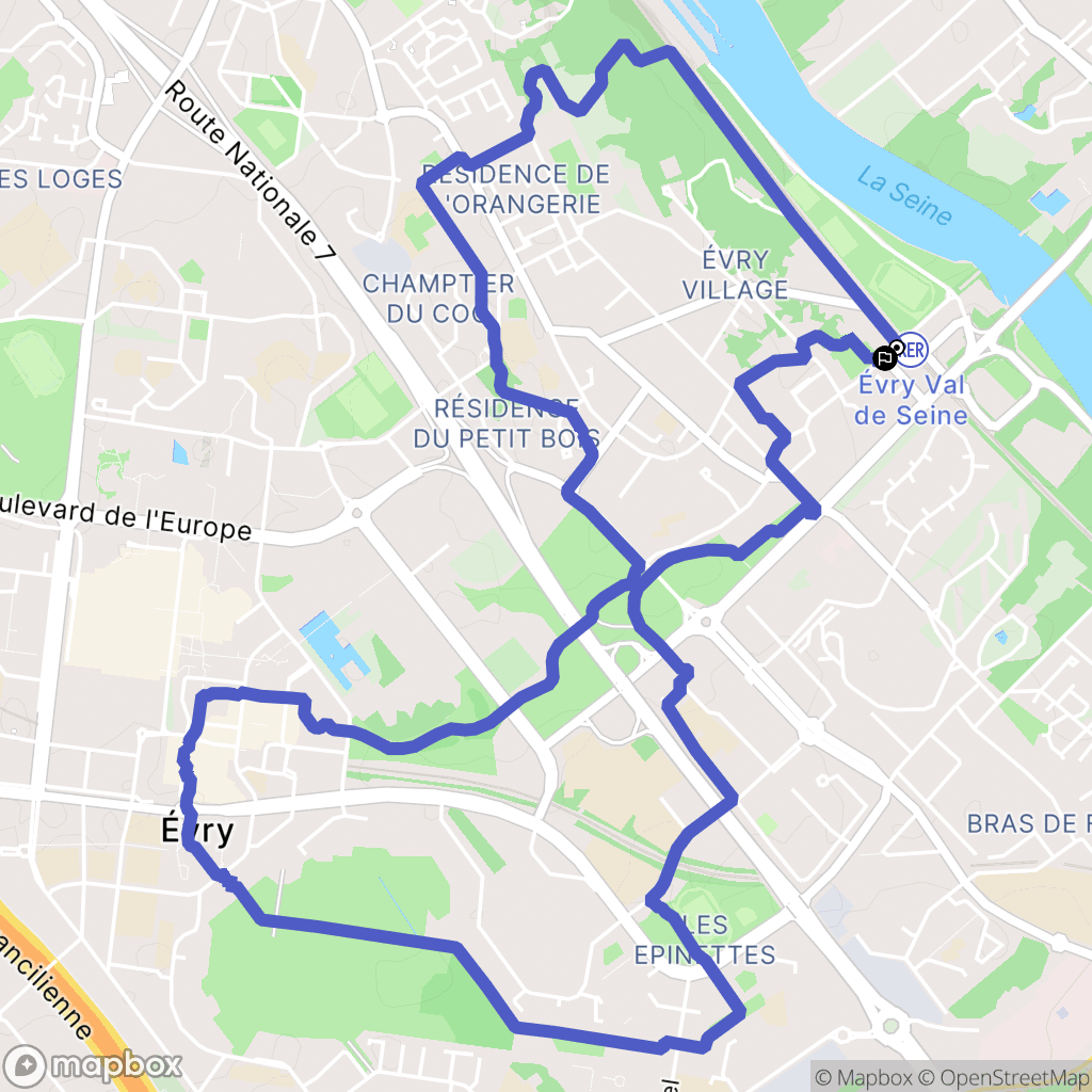 Évry-Courcouronnes : carte du parcours de randonnée - France