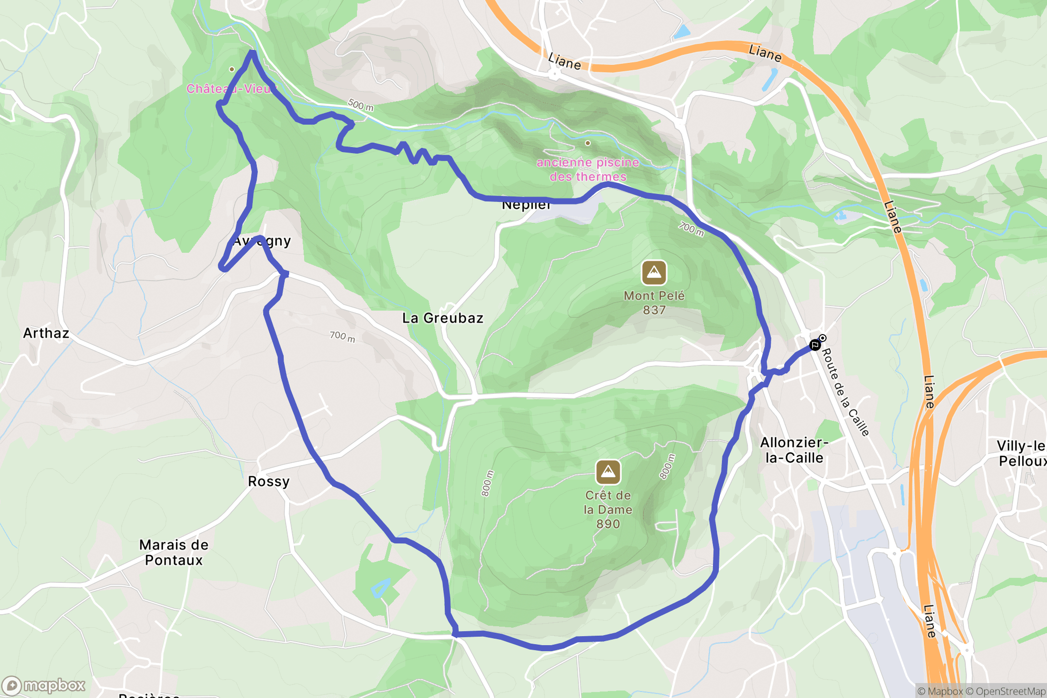 Allonzier-la-Caille : carte du parcours de randonnée - France