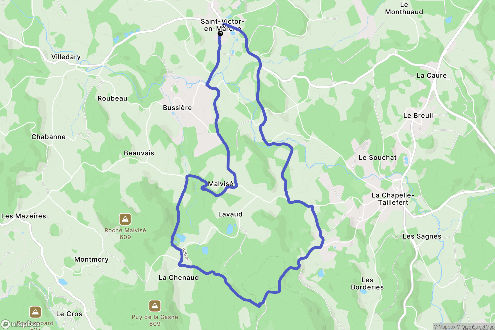 Saint-Victor-en-Marche : carte du parcours de randonnée - France