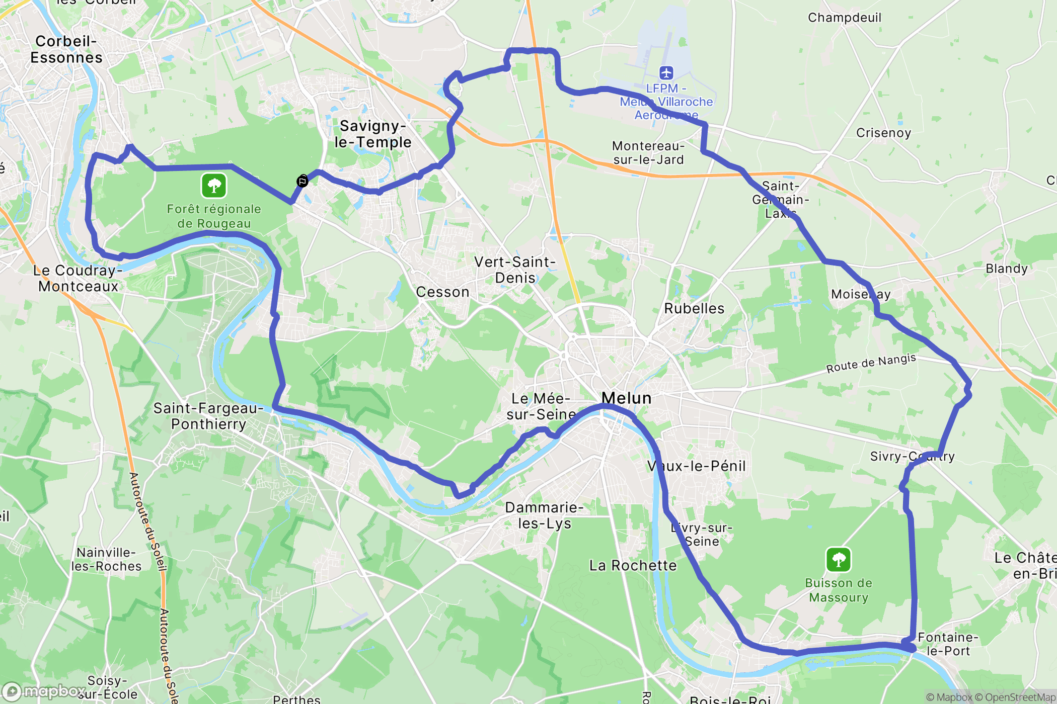 Nandy : carte du parcours de randonnée - France