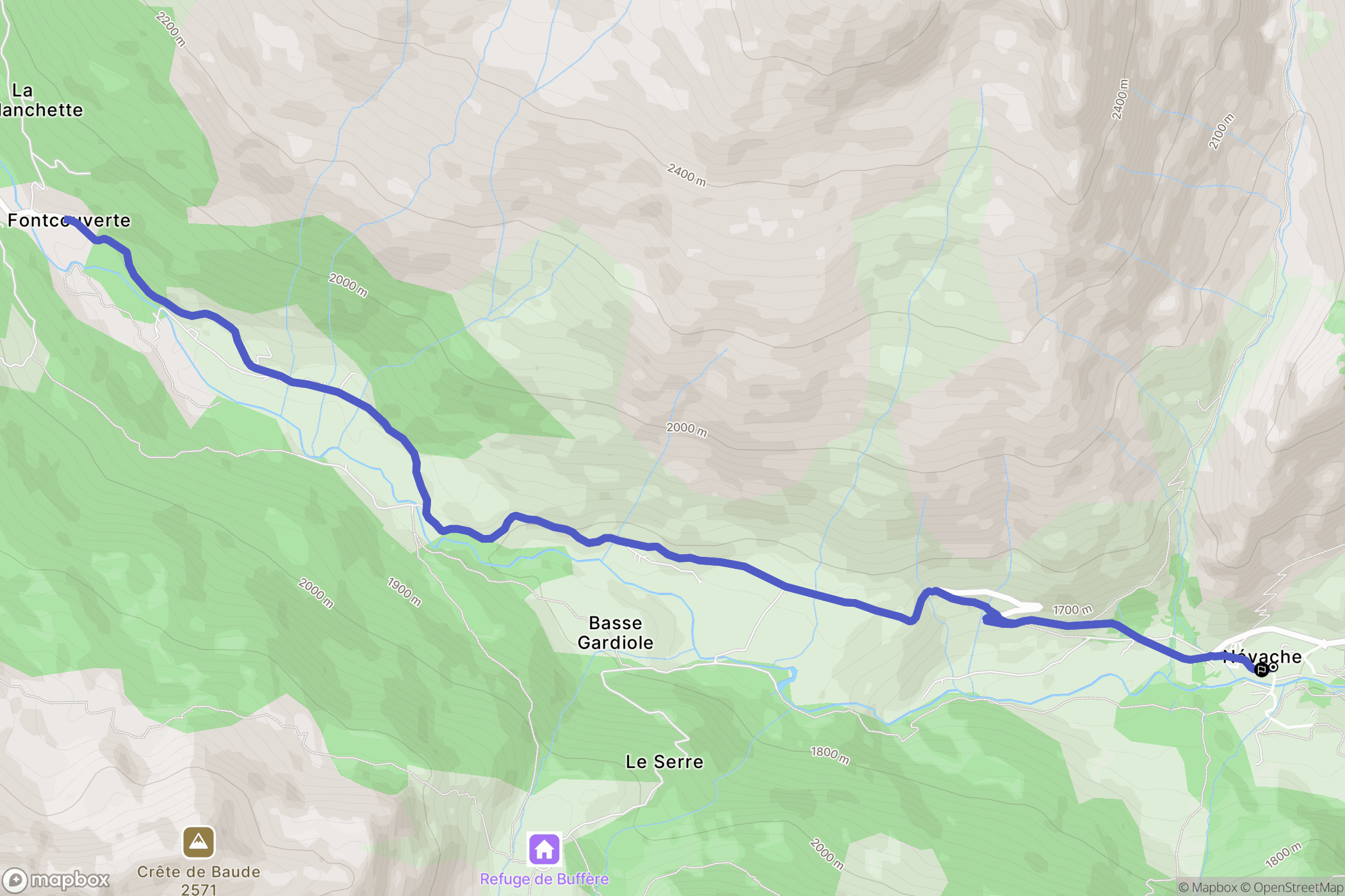 Névache : carte du parcours de randonnée - France