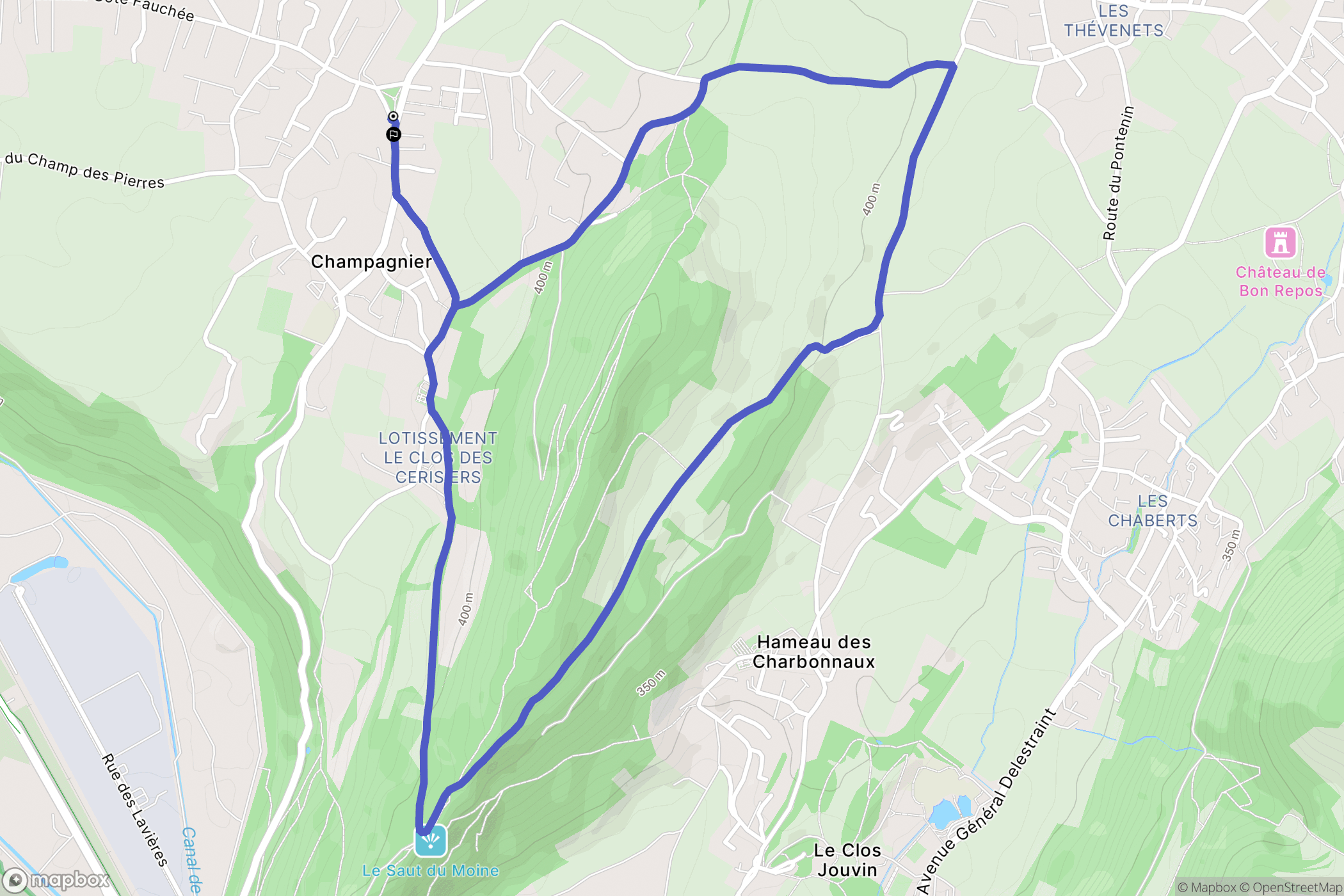 Champagnier : carte du parcours de randonnée - France