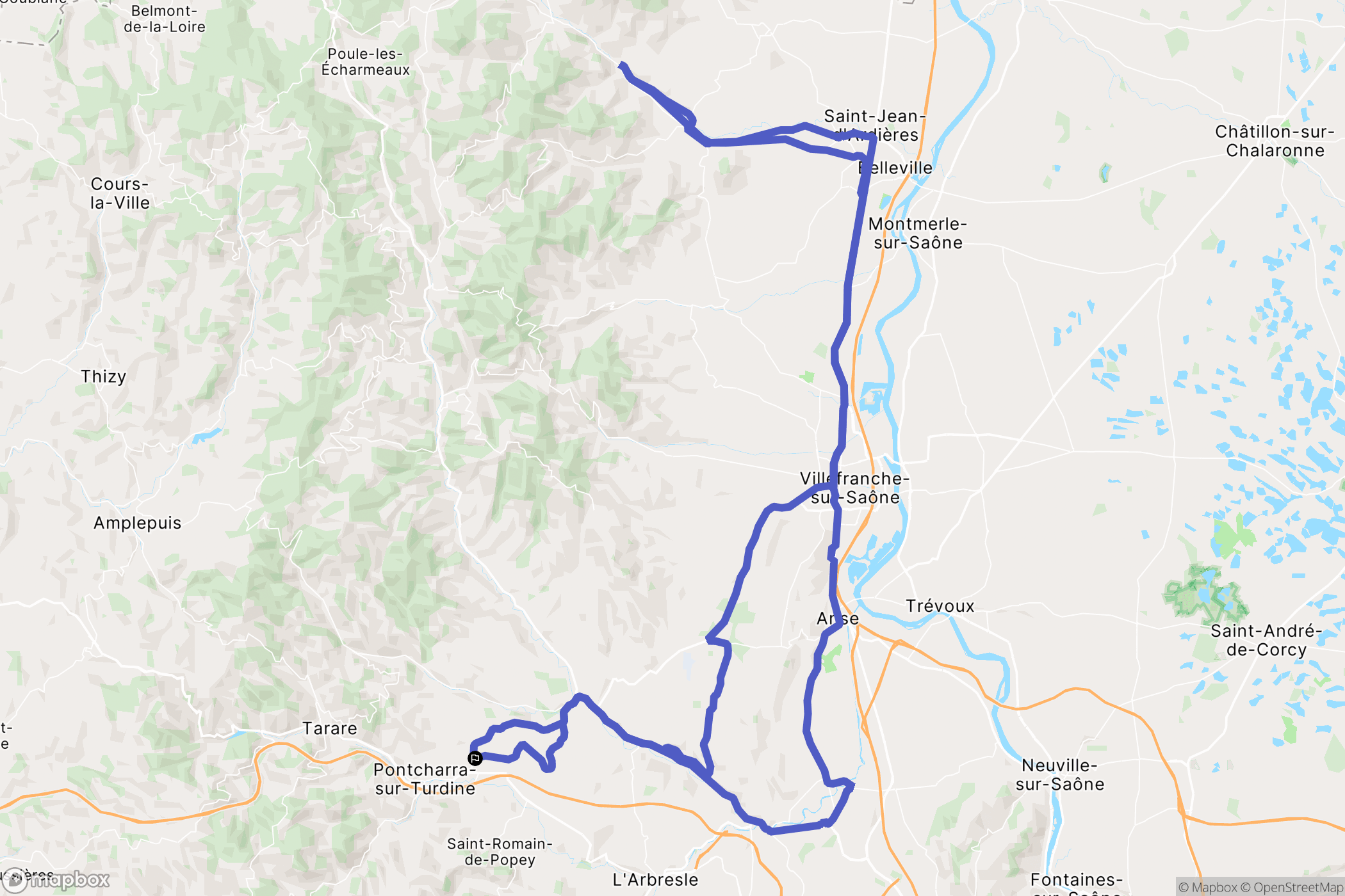 Vindry-sur-Turdine : carte du parcours de randonnée - France