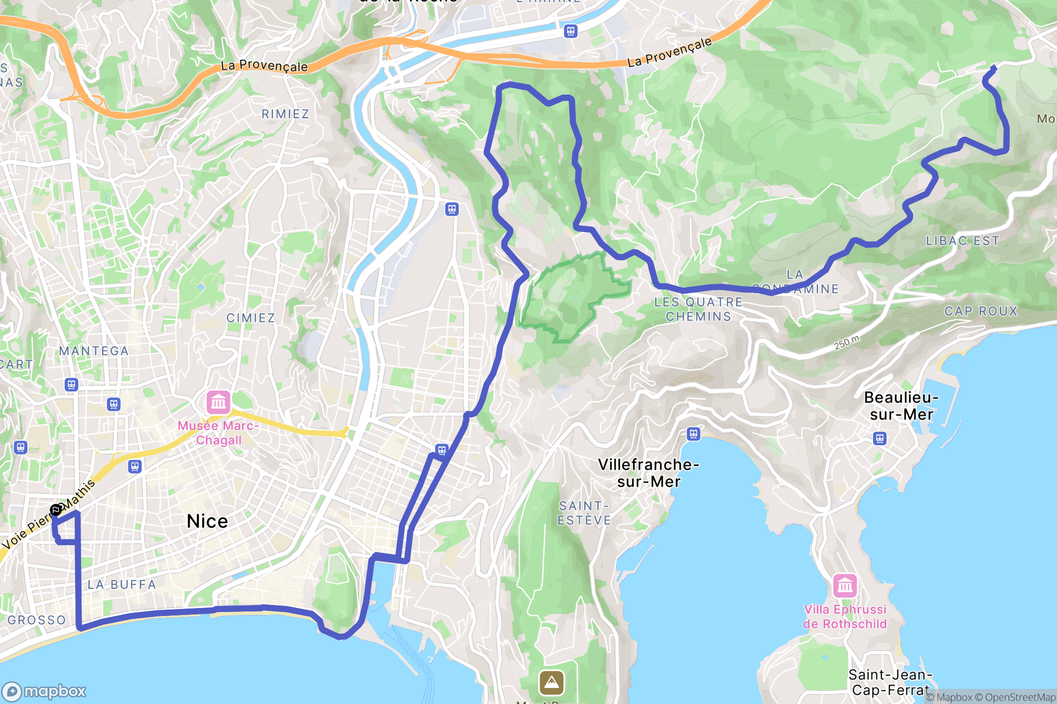Nice : carte du parcours de randonnée - France