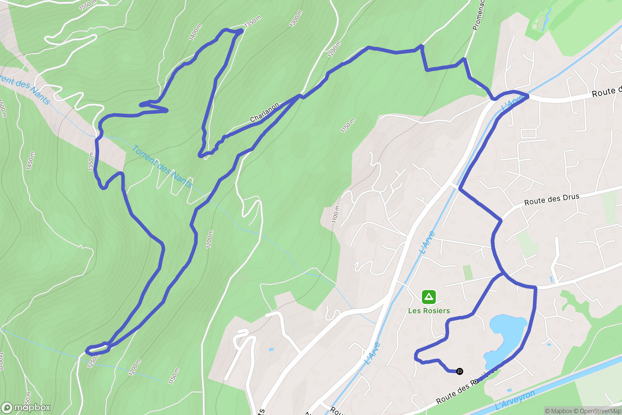 Chamonix-Mont-Blanc : carte du parcours de randonnée - France