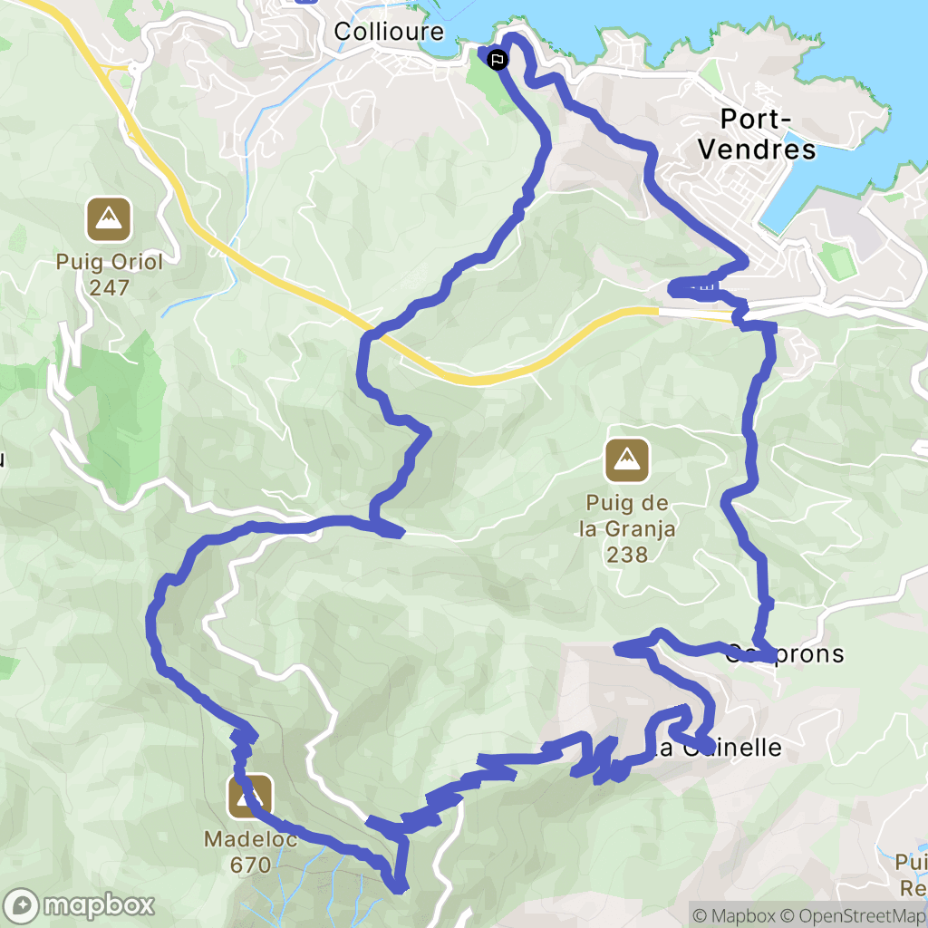 Collioure : carte du parcours de randonnée - France