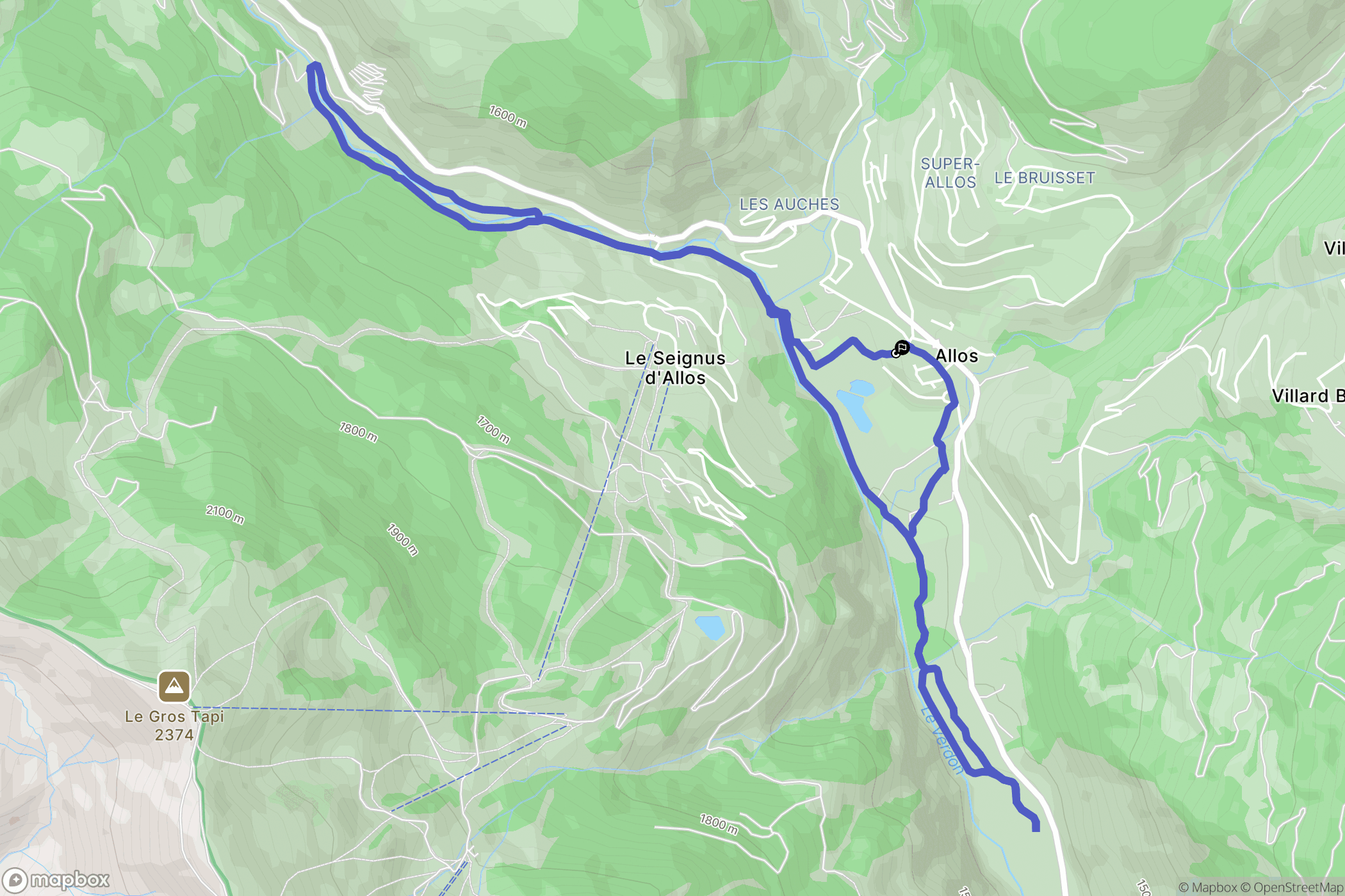 Allos : carte du parcours de randonnée - France
