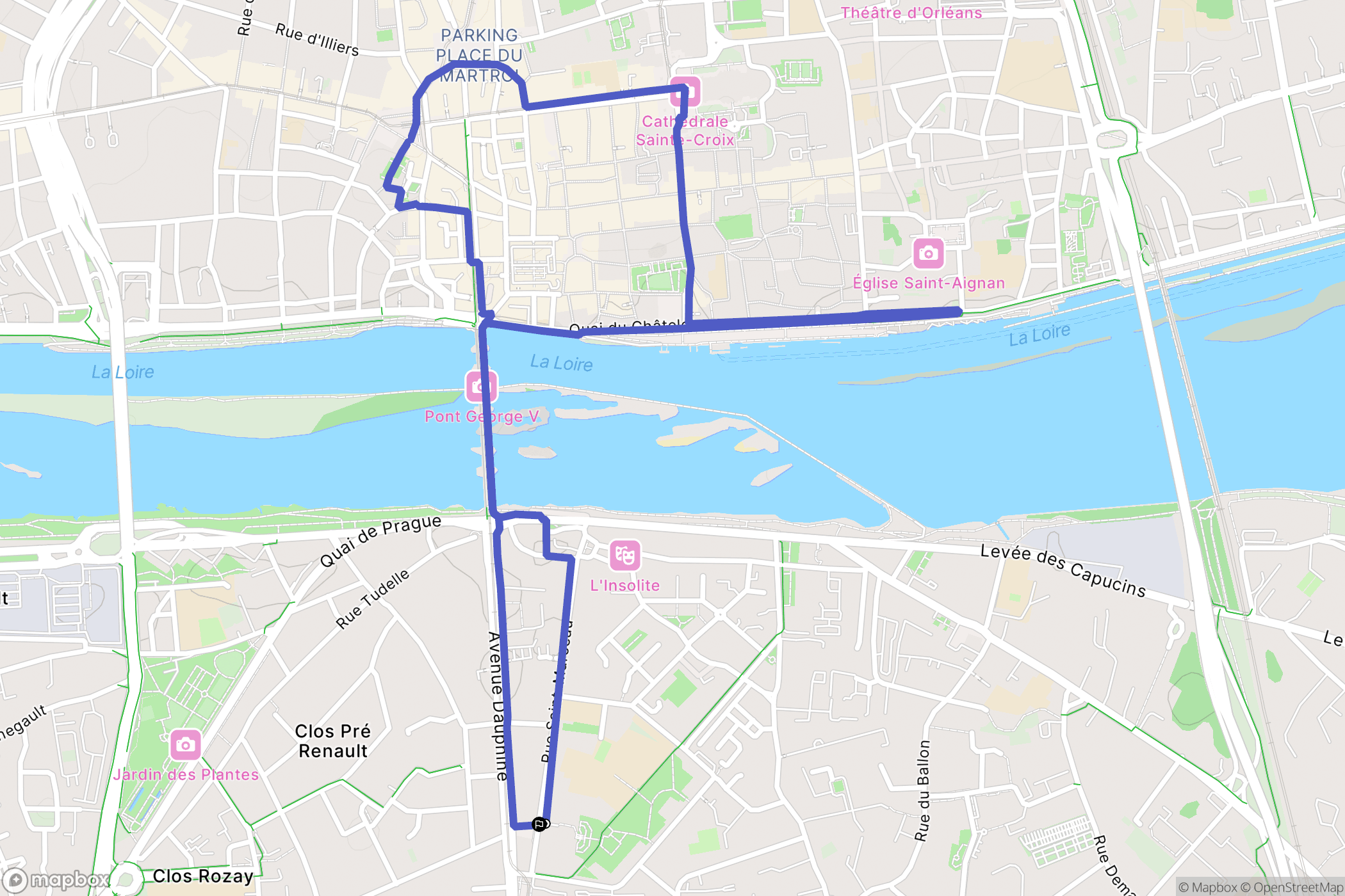 Orléans : carte du parcours de randonnée - France
