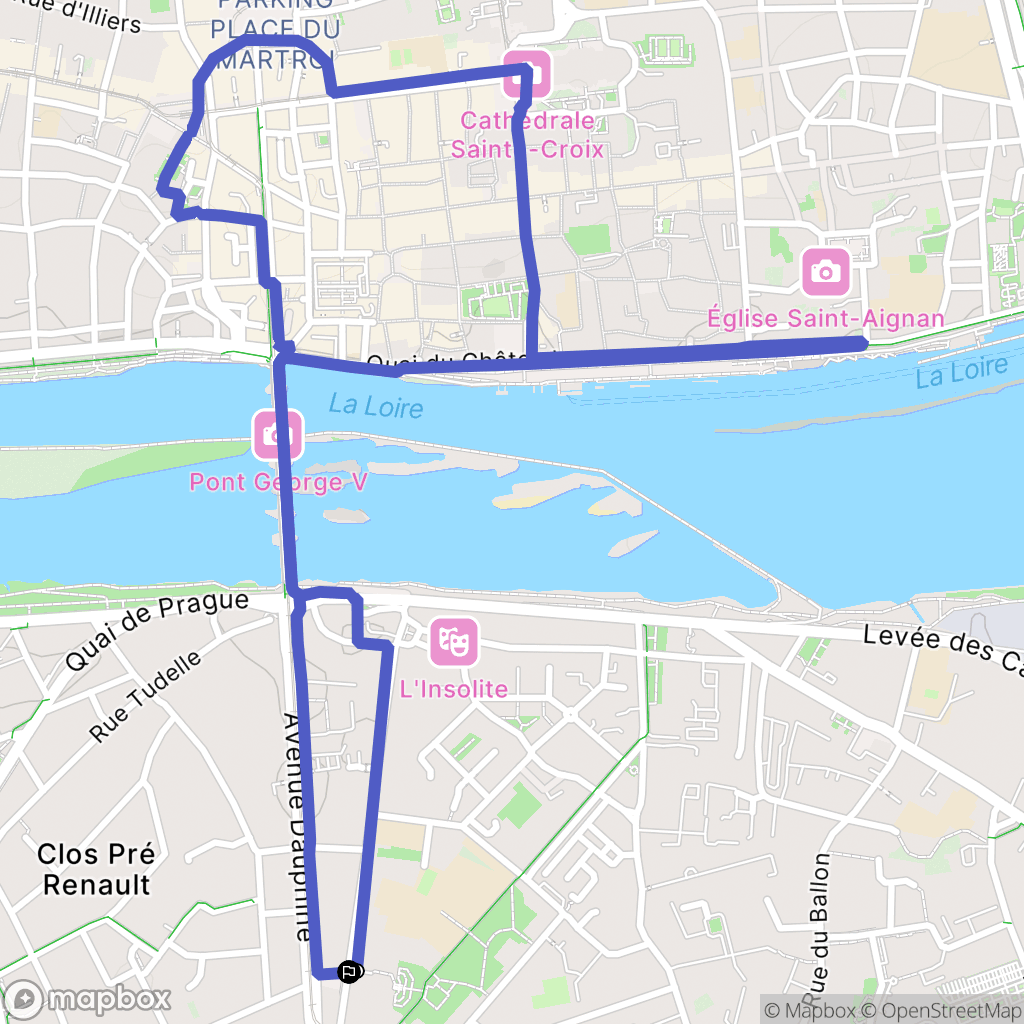 Orléans : carte du parcours de randonnée - France