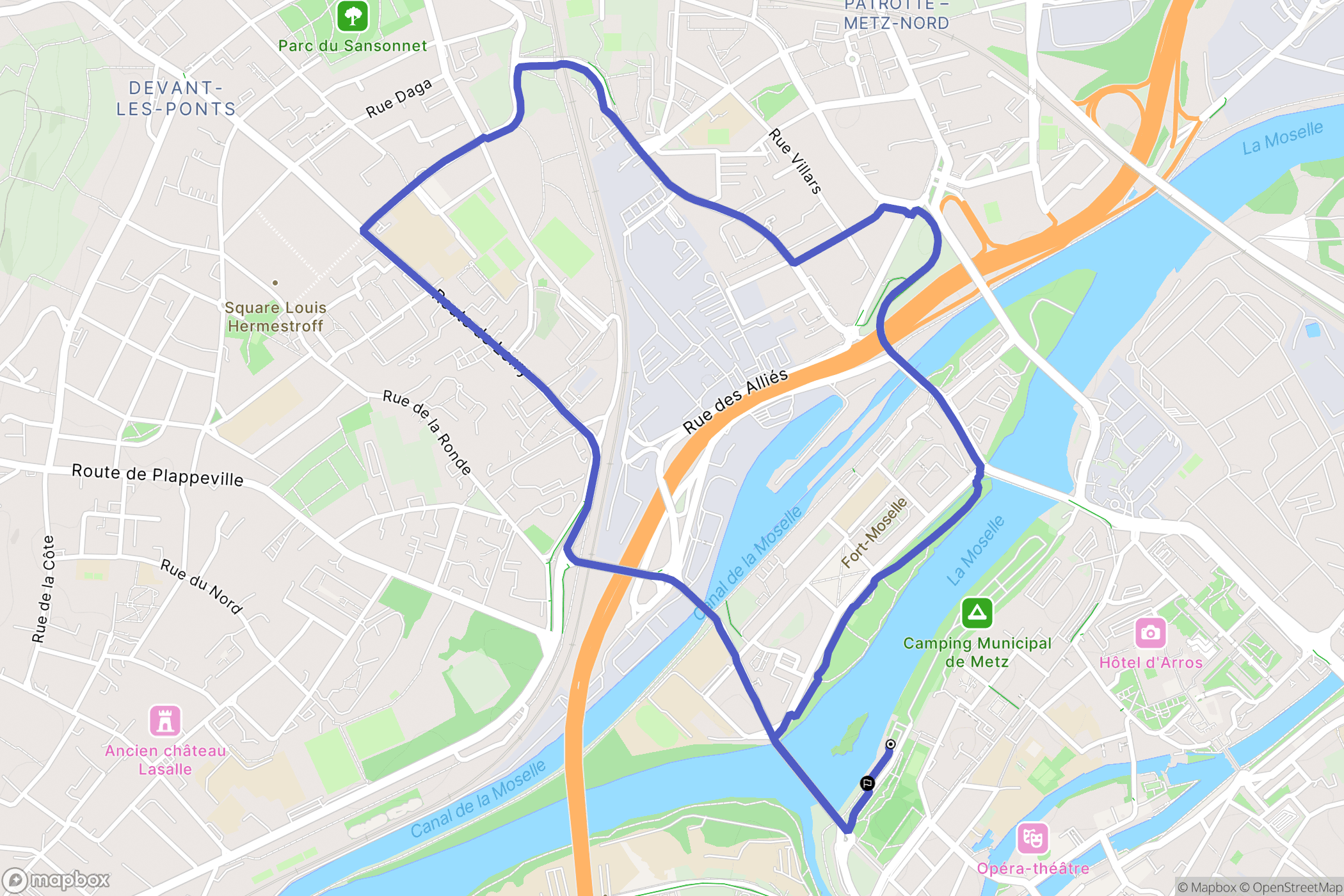 Metz : carte du parcours de randonnée - France