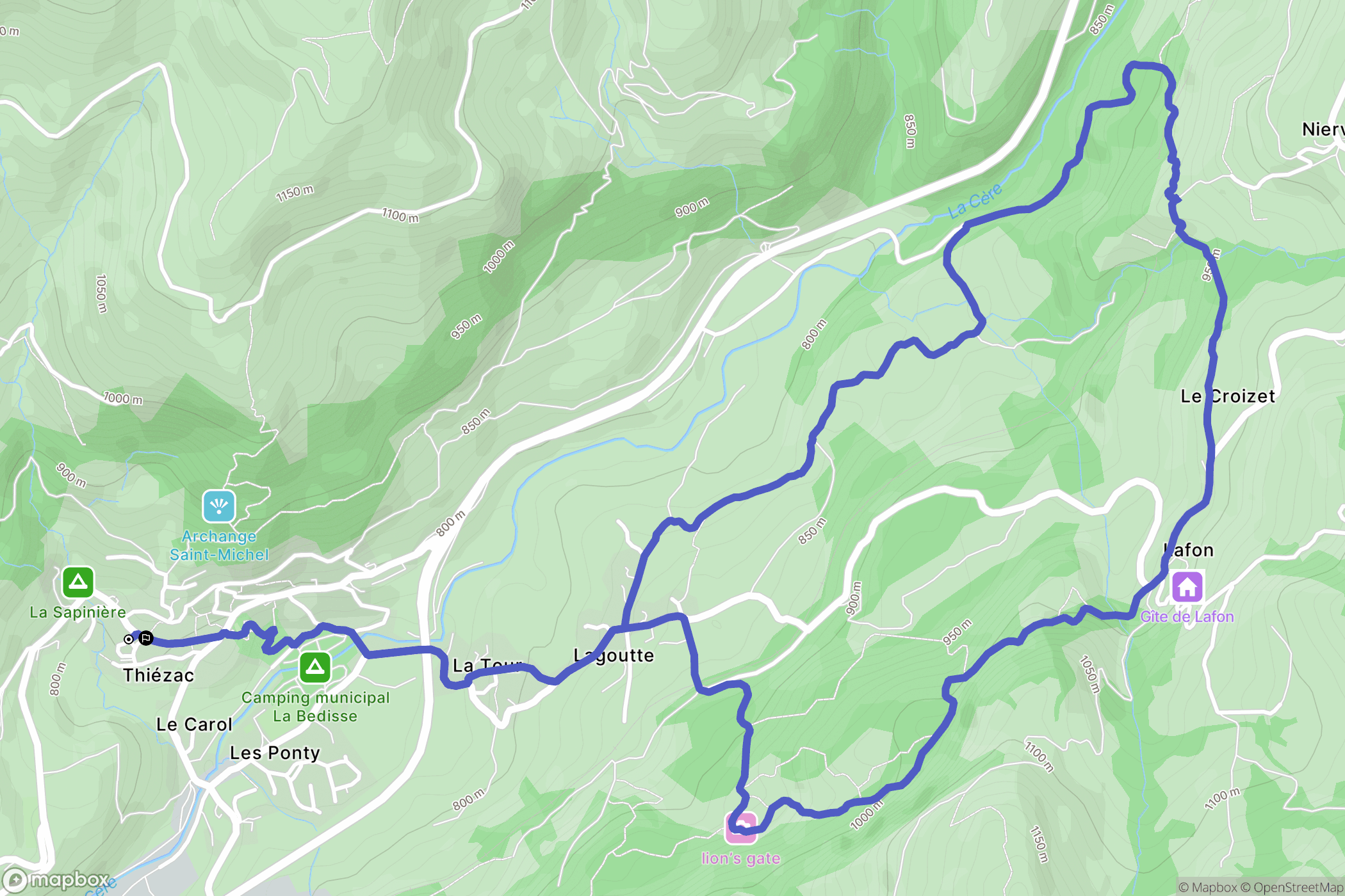 Thiézac : carte du parcours de randonnée - France