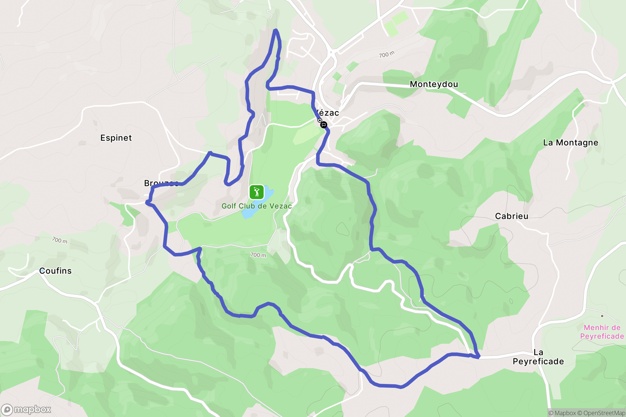 Vézac : carte du parcours de randonnée - France