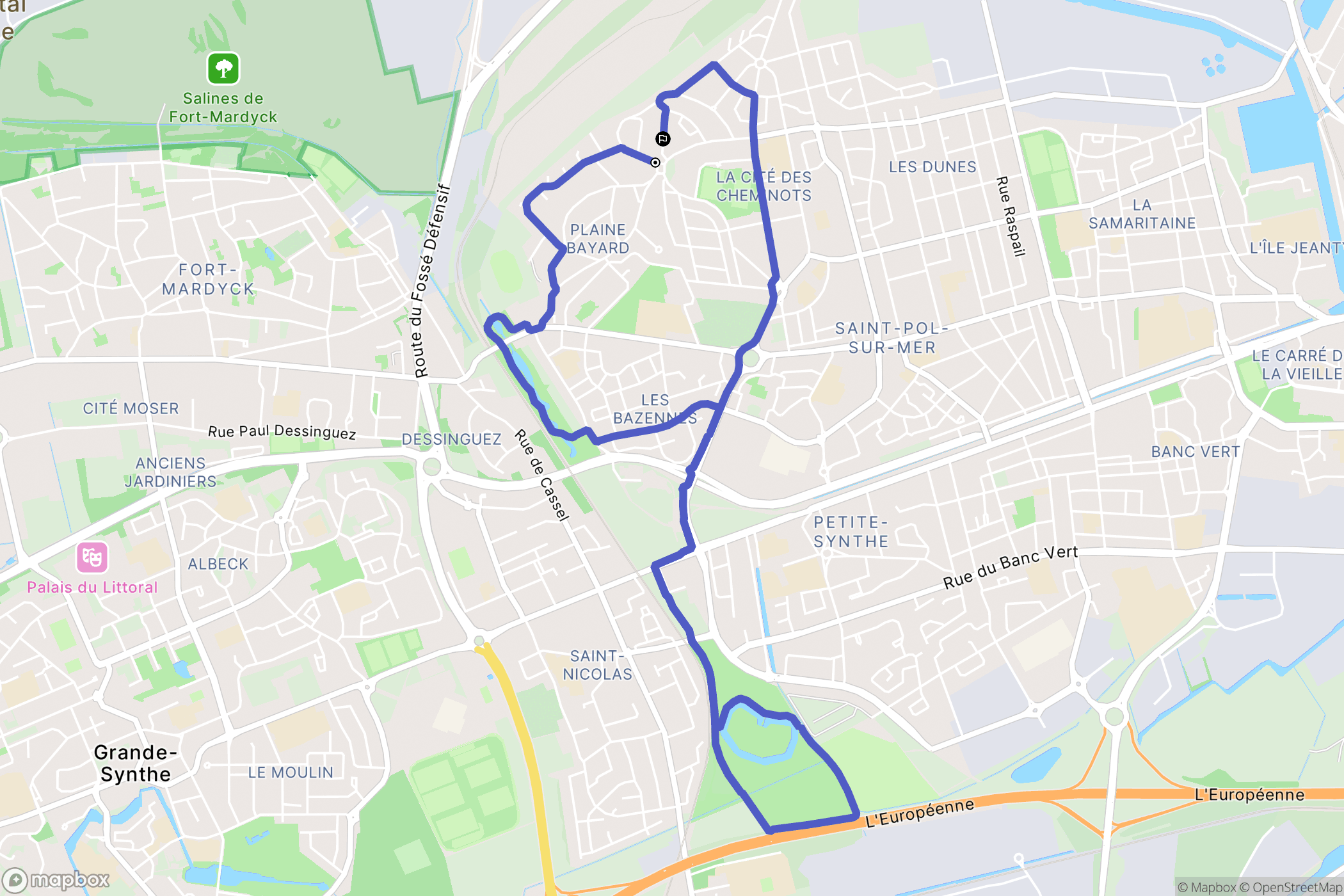 Dunkerque : carte du parcours de randonnée - France