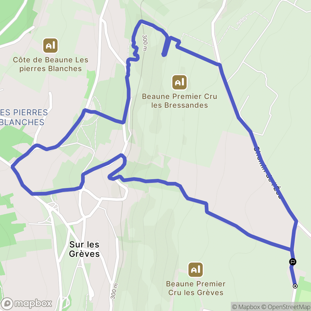 Beaune : carte du parcours de randonnée - France