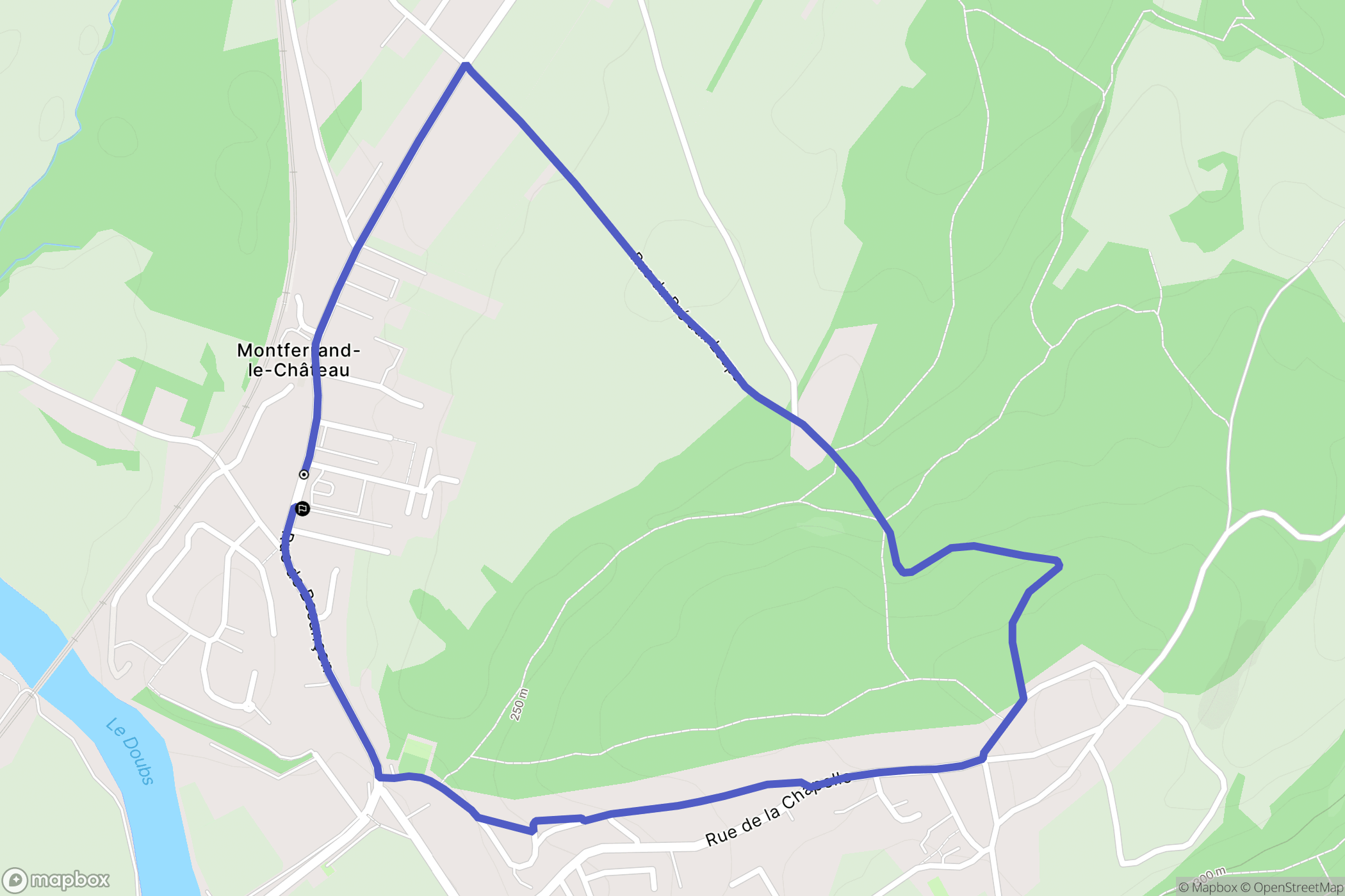 Montferrand-le-Château : carte du parcours de randonnée - France