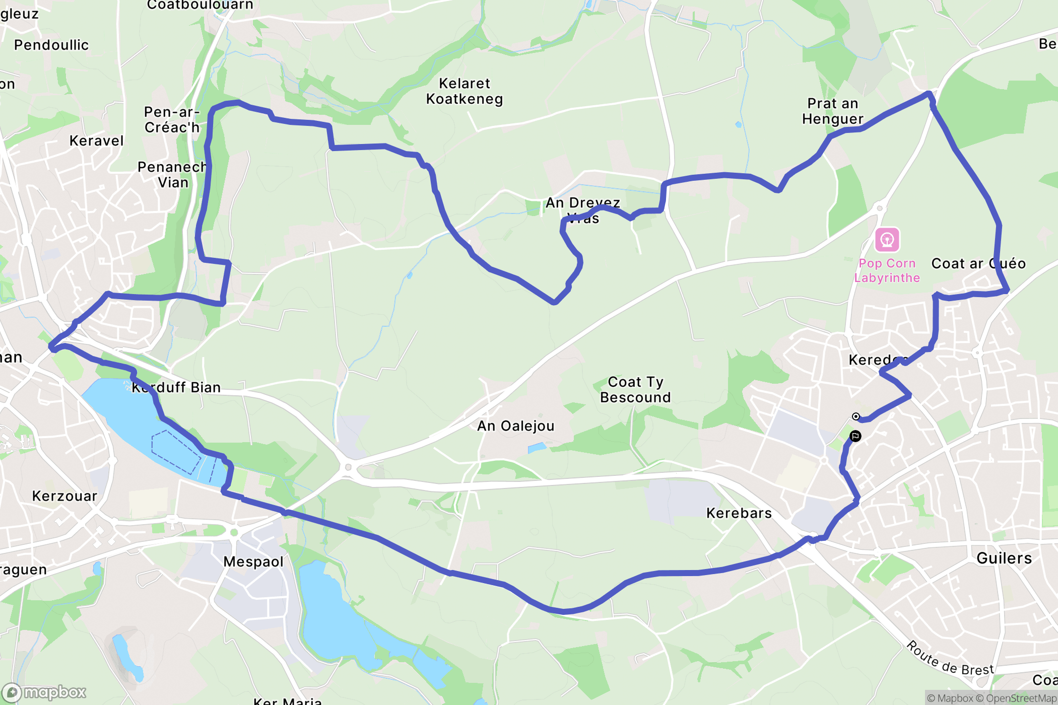 Guilers : carte du parcours de randonnée - France