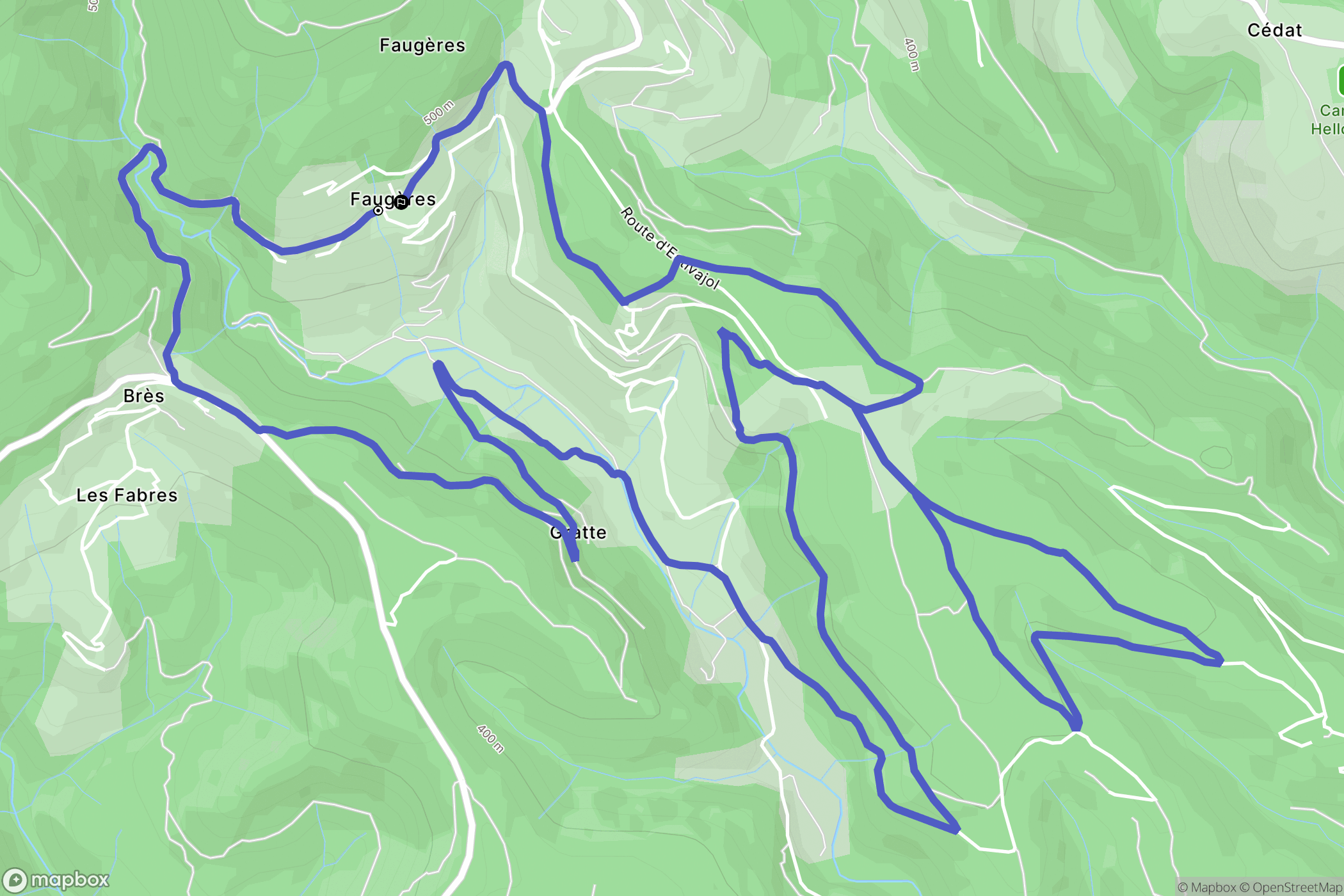 Faugères : carte du parcours de randonnée - France