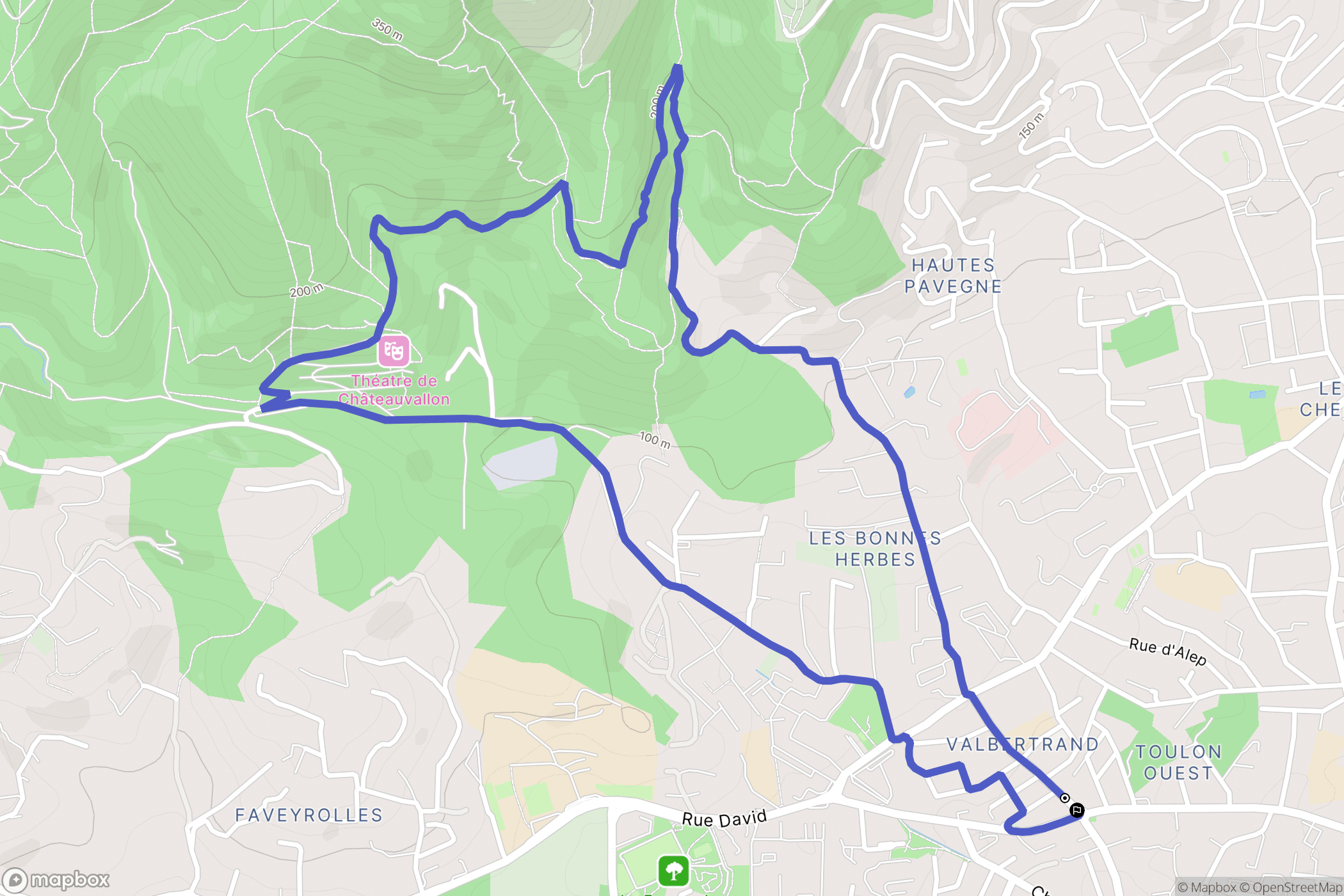 Toulon : carte du parcours de randonnée - France
