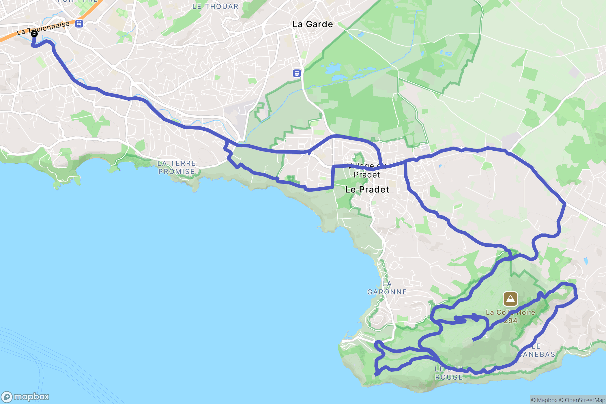 Toulon : carte du parcours de randonnée - France