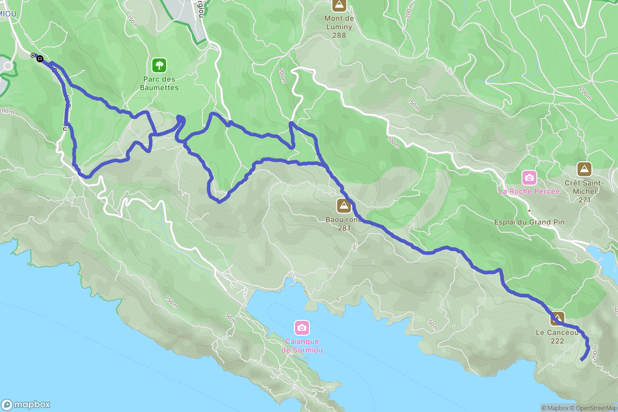 Marseille : carte du parcours de randonnée - France