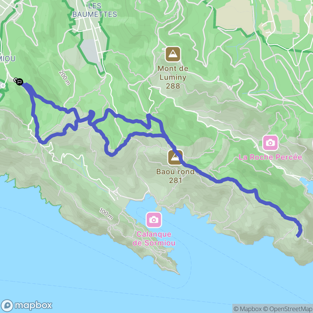 Marseille : carte du parcours de randonnée - France